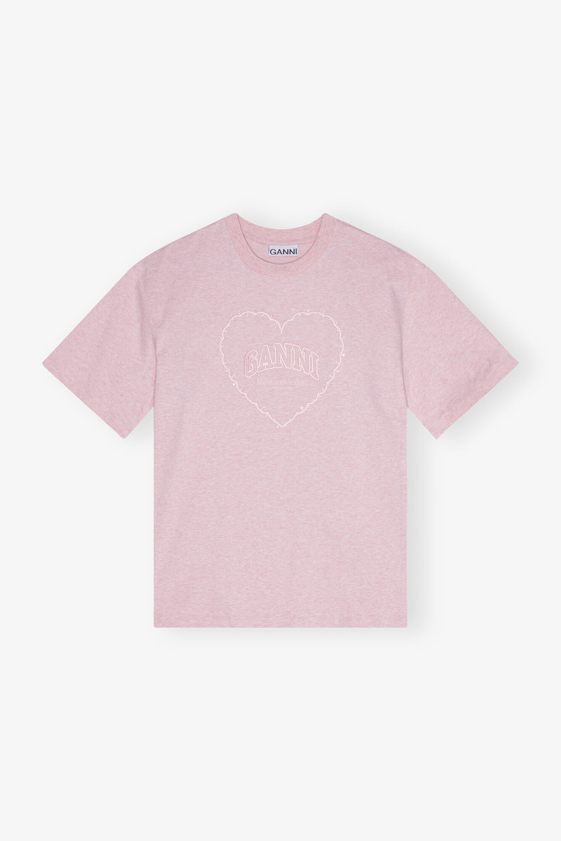 PINK HEAVY COTTON DROP SHOULDER HEART T-SHIRT - 1