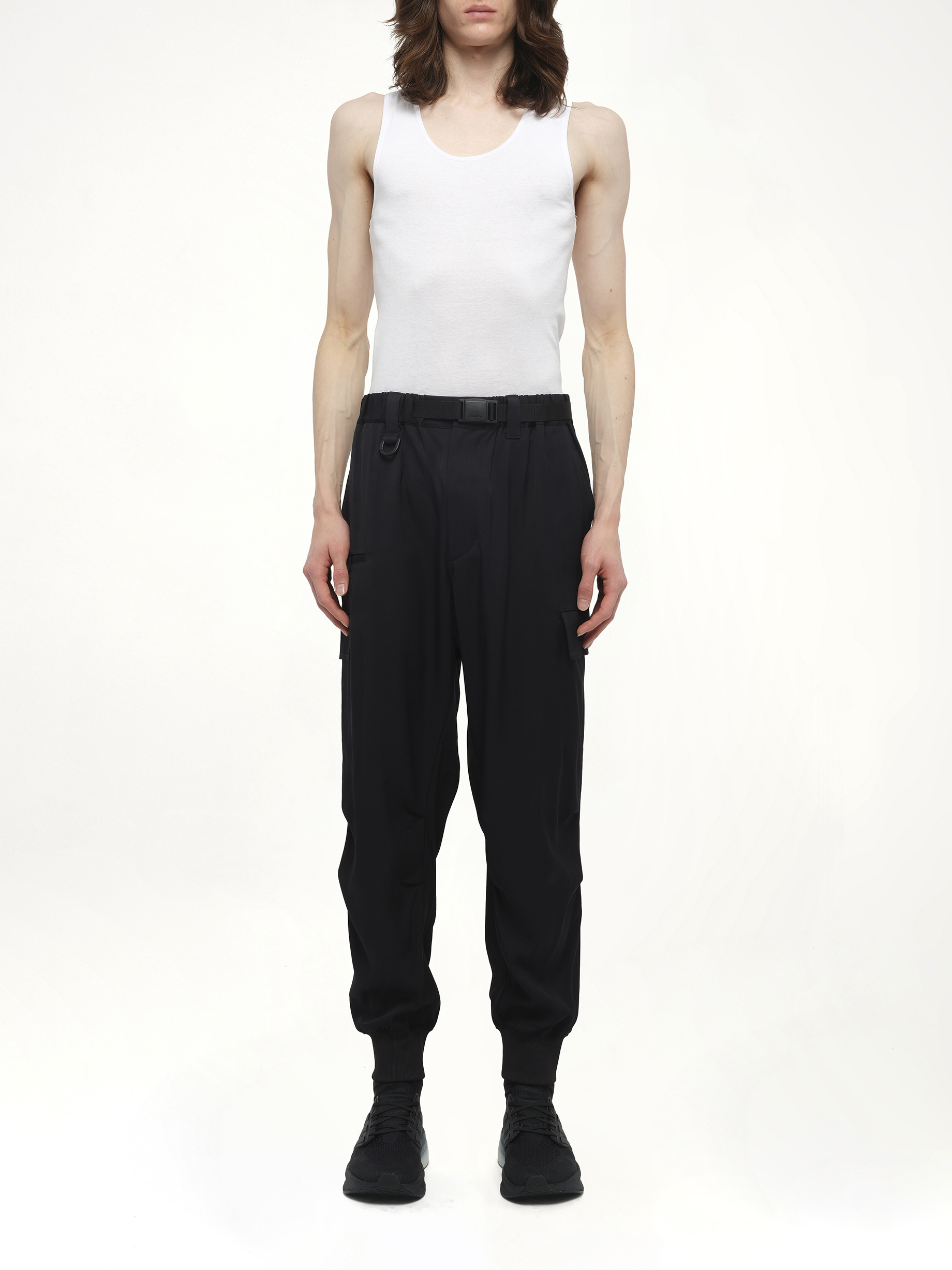 Rayon Twill Cuffed Pants in Black - 7