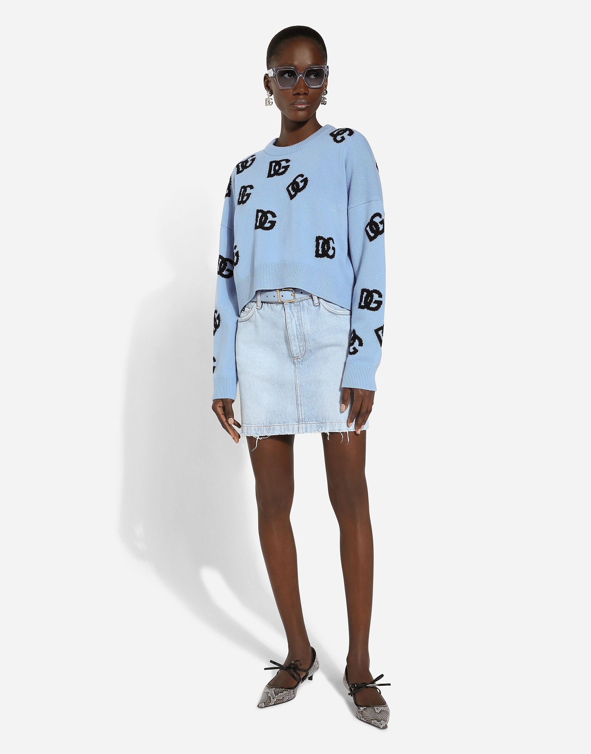 Wool round-neck sweater with DG logo inlay - 5