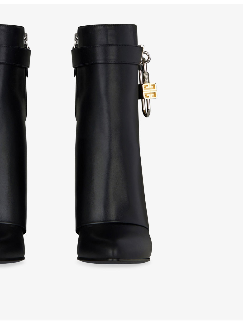 Shark Lock Leather Heeled Ankle Boots - 4