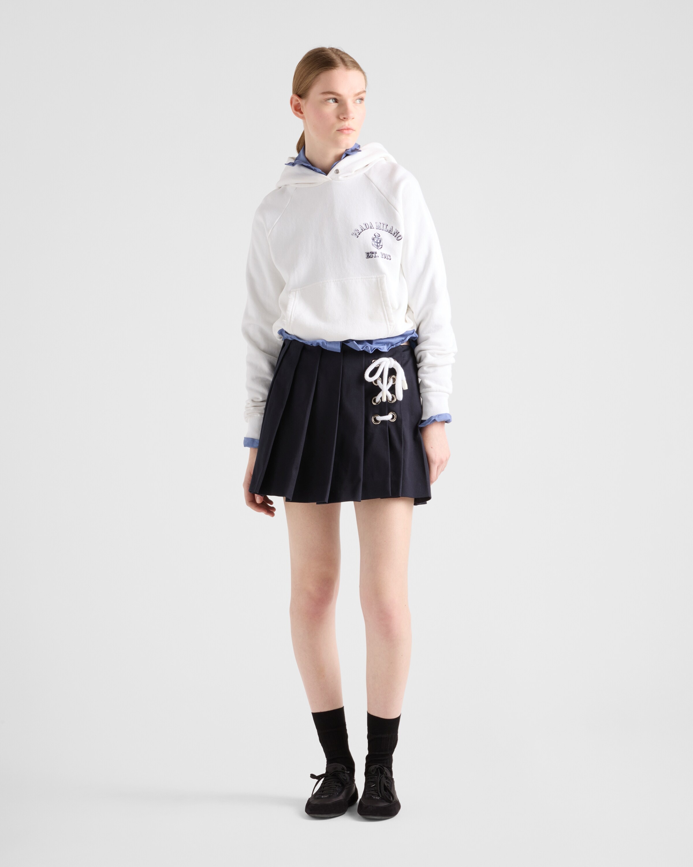 Pleated stretch drill miniskirt - 2