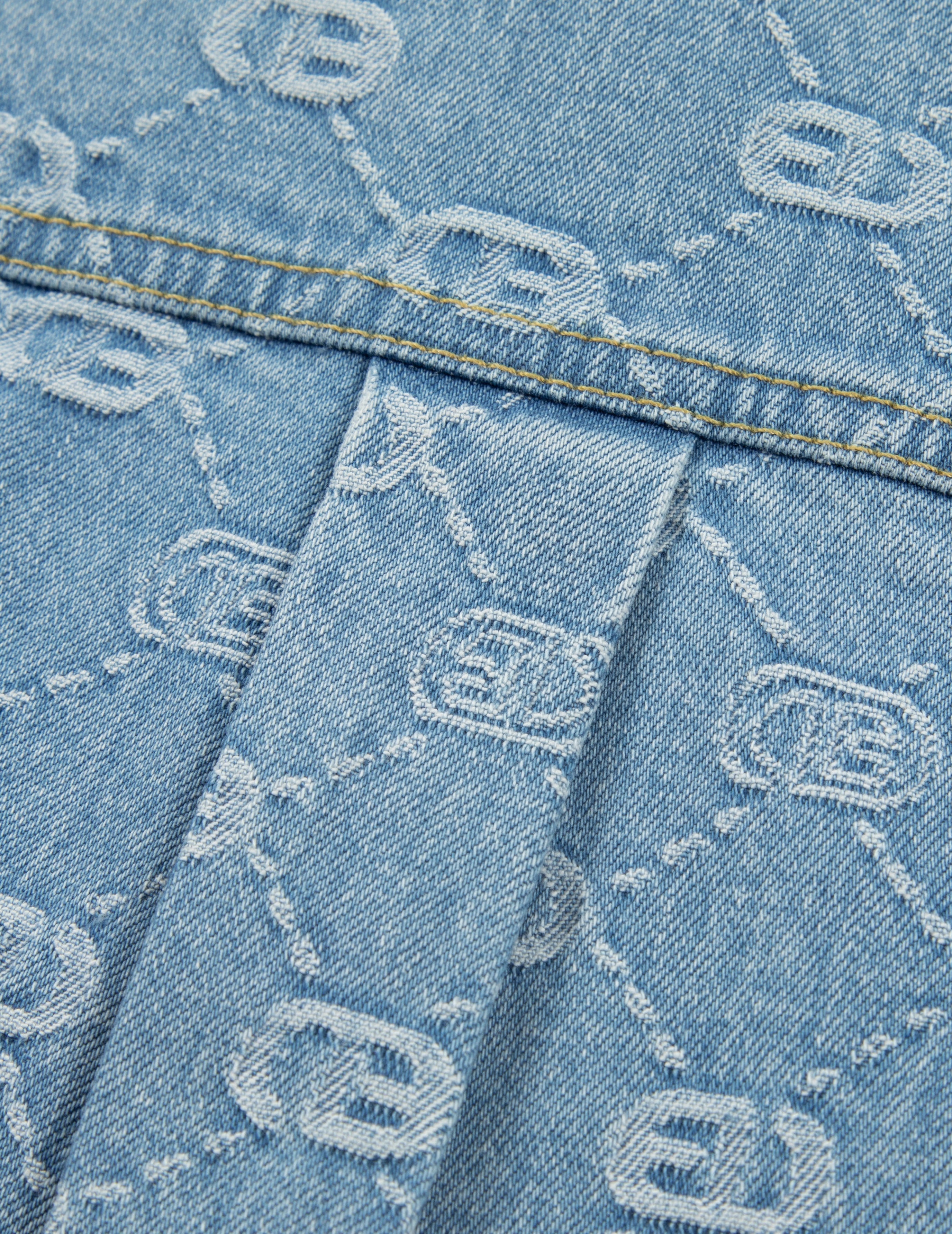 ALLOVER LOGO JACQUARD AND RHINESTONE SEAGULL FASHION FIT DENIM SHIRT - 11