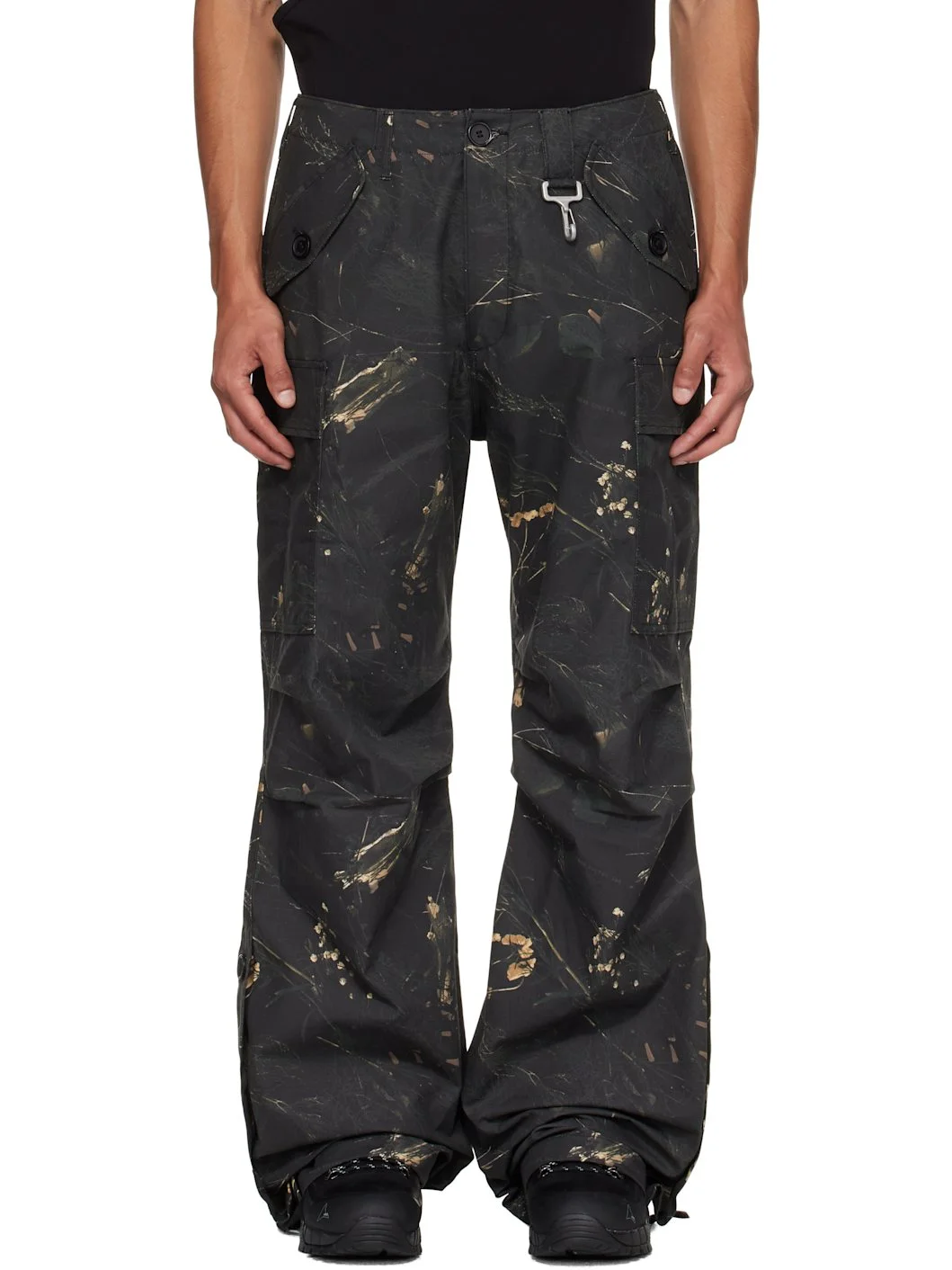 Green Cotton Ripstop Wide Leg Cargo Pants - 1