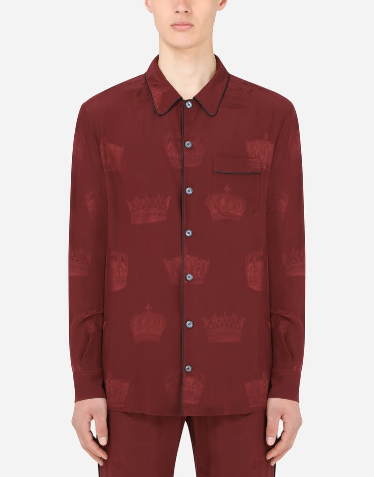 Silk pajama shirt with crown print - 1