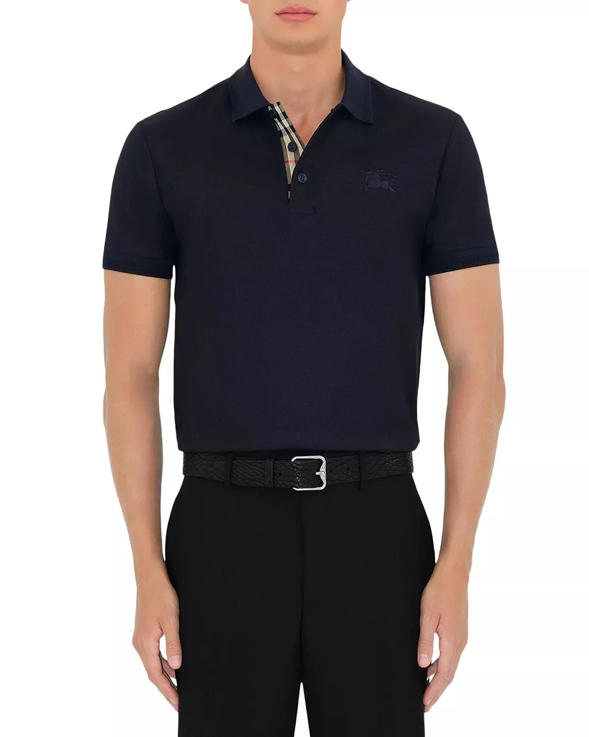 Eddie Cotton Piqué Equestrian Knight Embroidered Slim Fit Check Placket Polo Shirt - 1