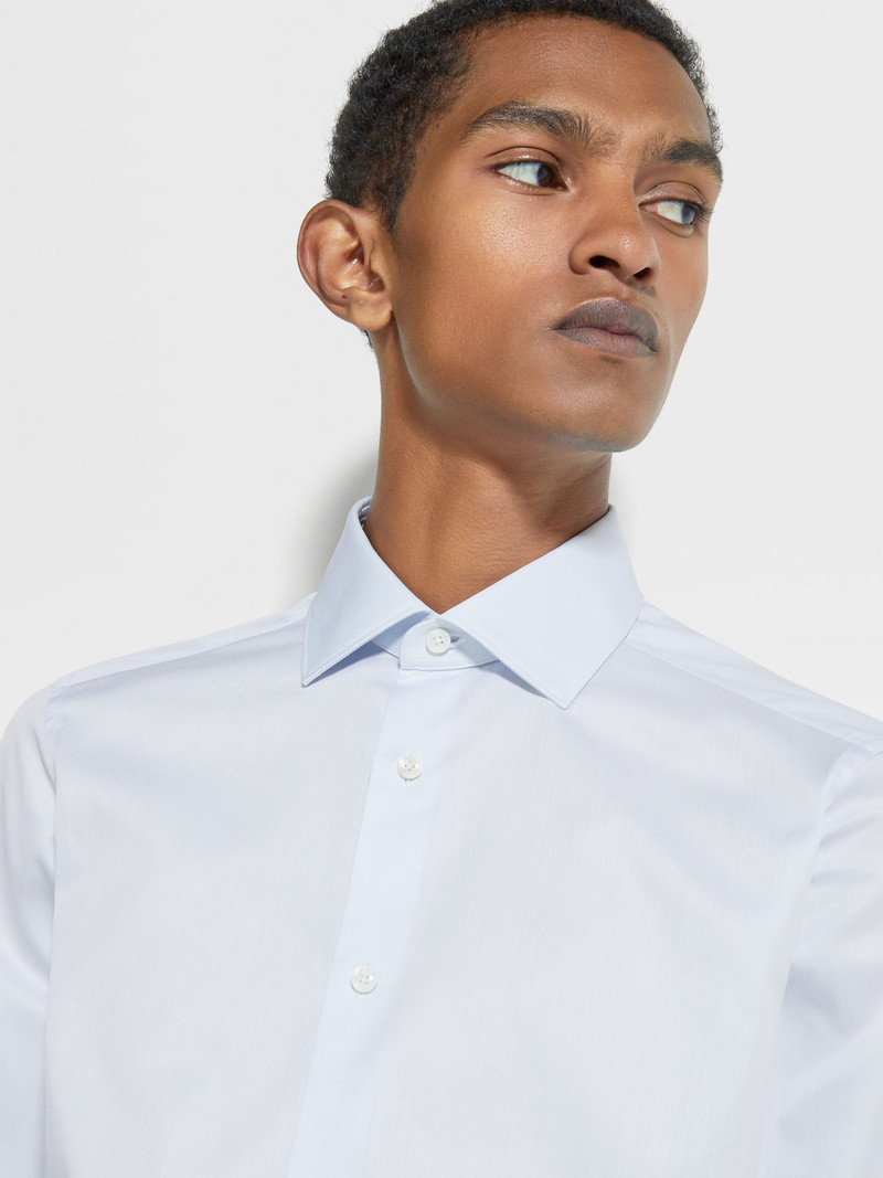 ZEGNA LIGHT BLUE MICRO-STRIPED TRECAPI COTTON SHIRT outlook