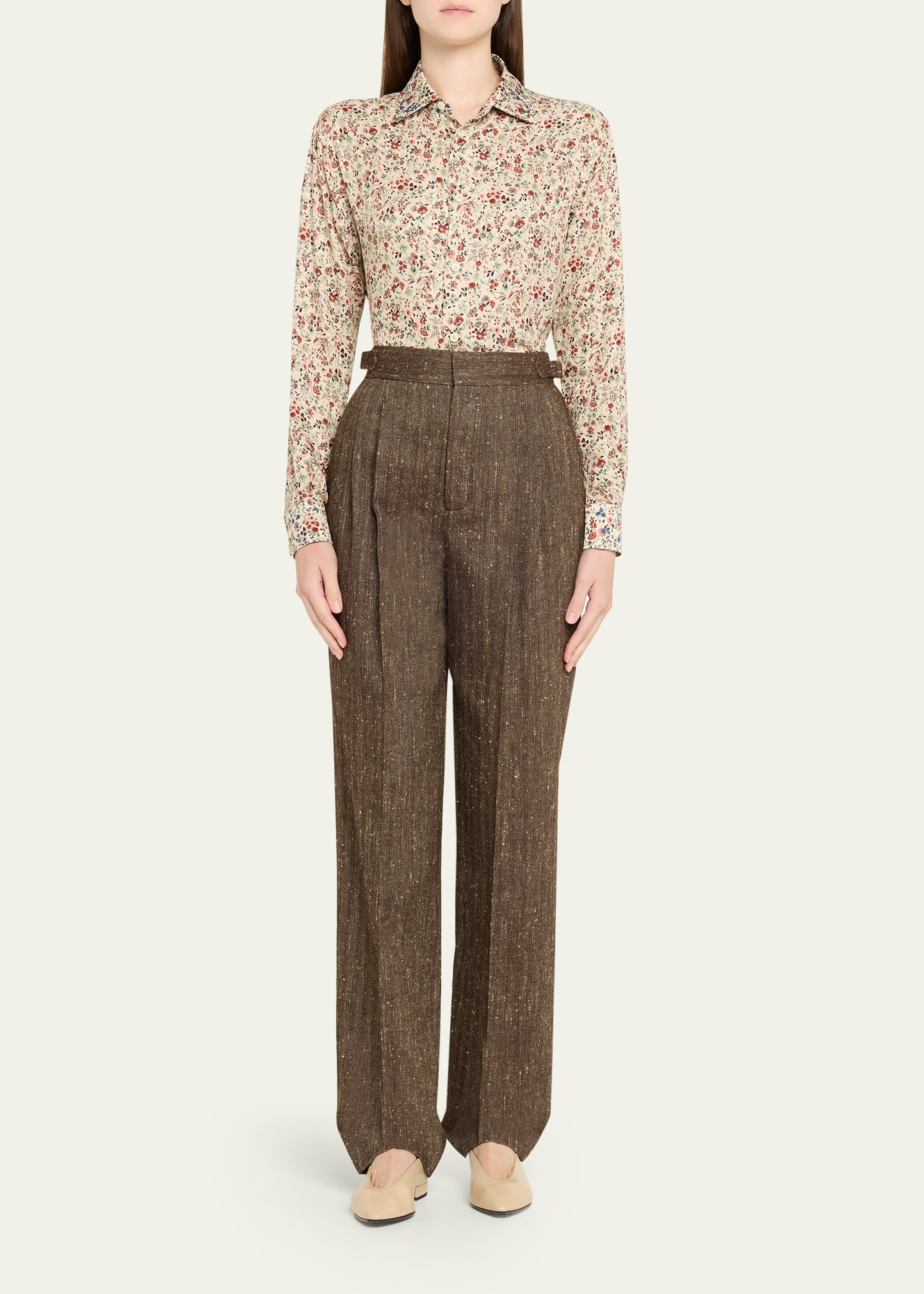 Thea Floral-Print Silk Button-Down Shirt - 2