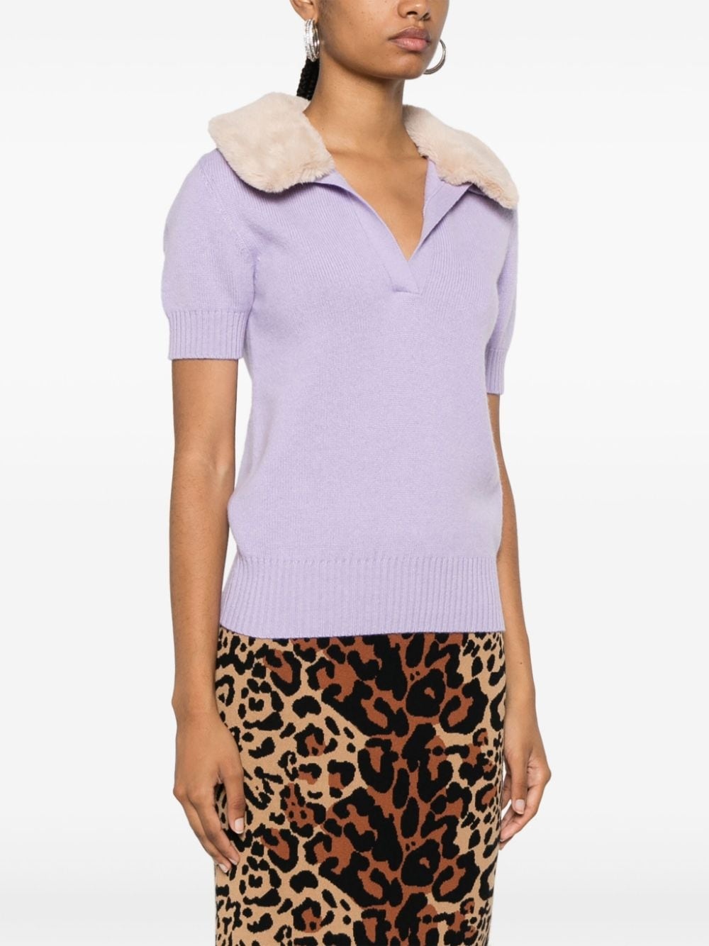 faux fur-collar knit top - 3