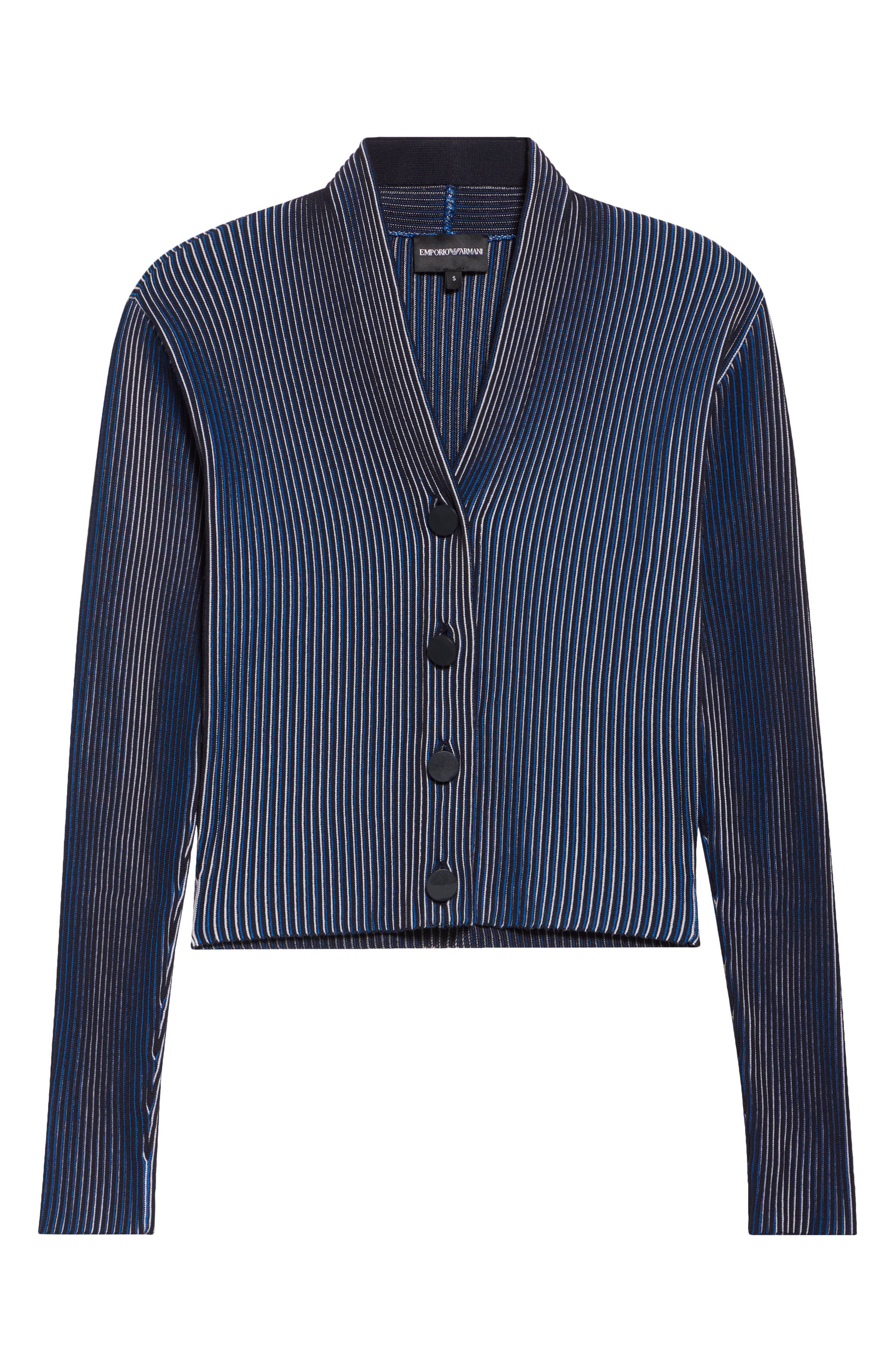 Emporio Armani Stripe Rib Cardigan in Black/Navy at Nordstrom - 6