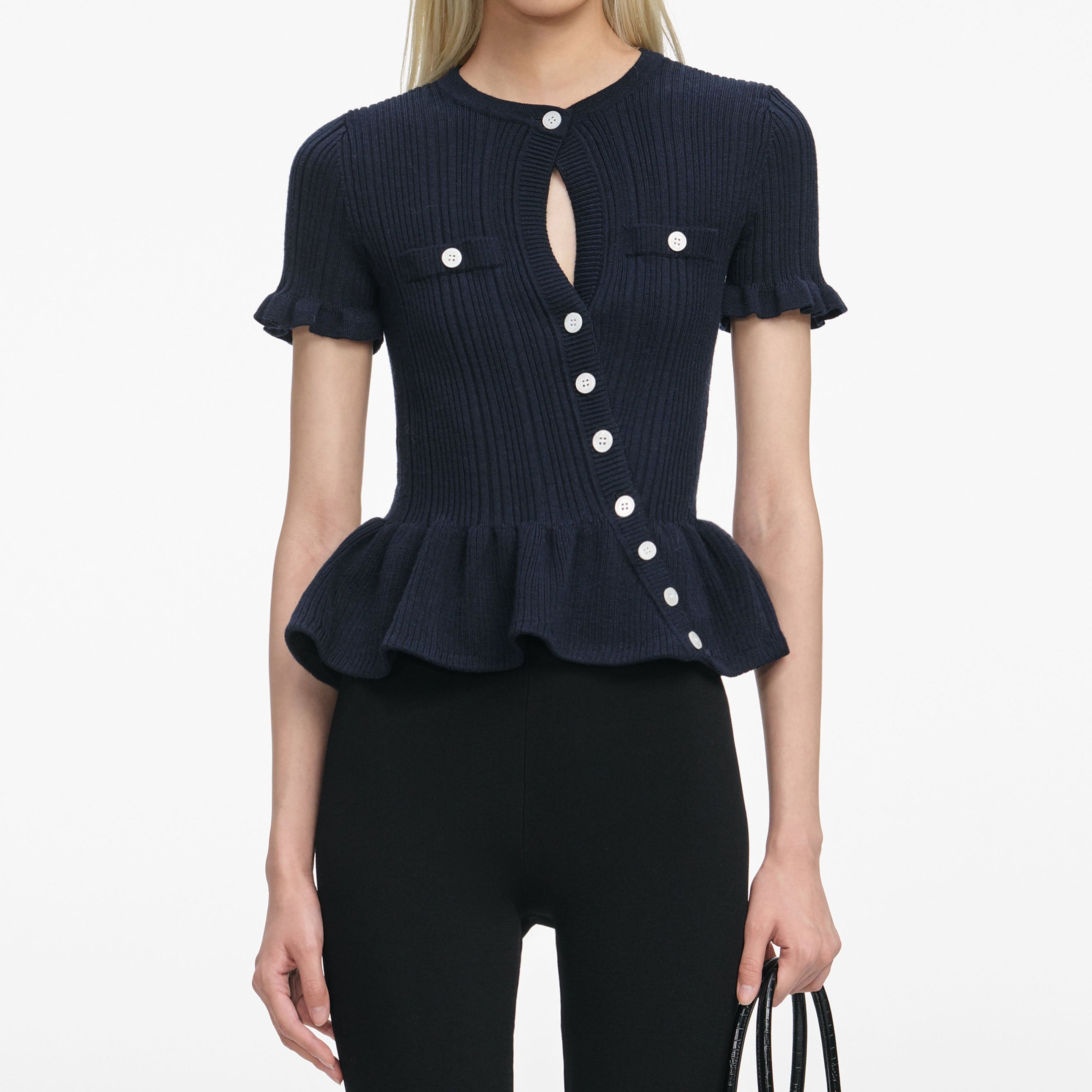 Navy Asymmetric Knit Top - 4