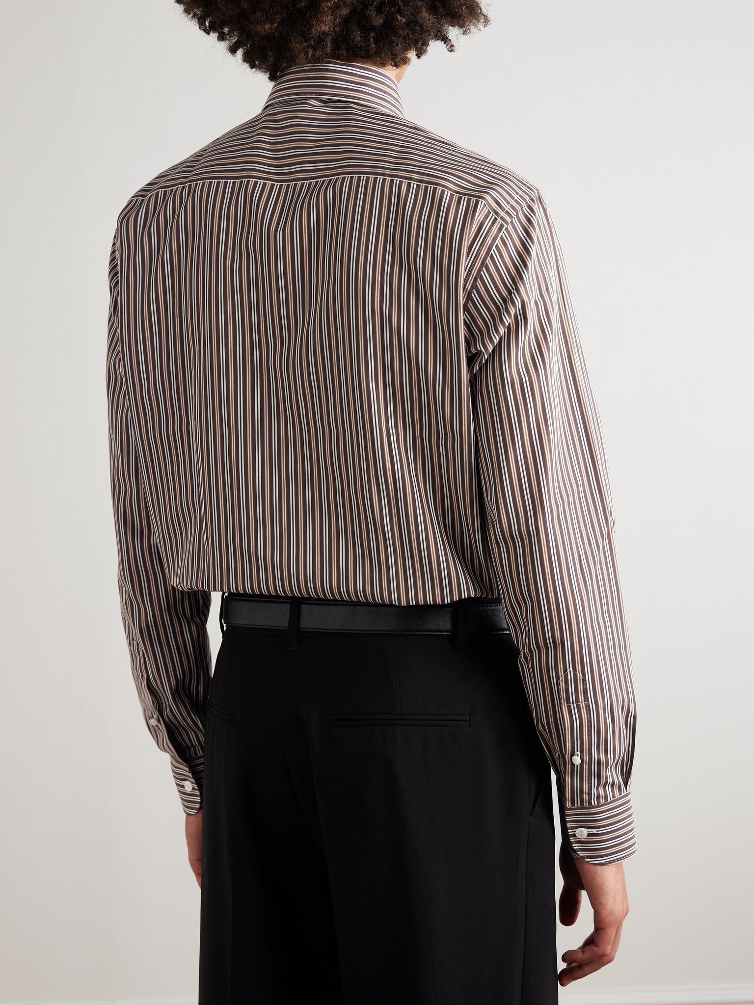Cutaway-Collar Striped Cotton-Poplin Shirt Brown - 3