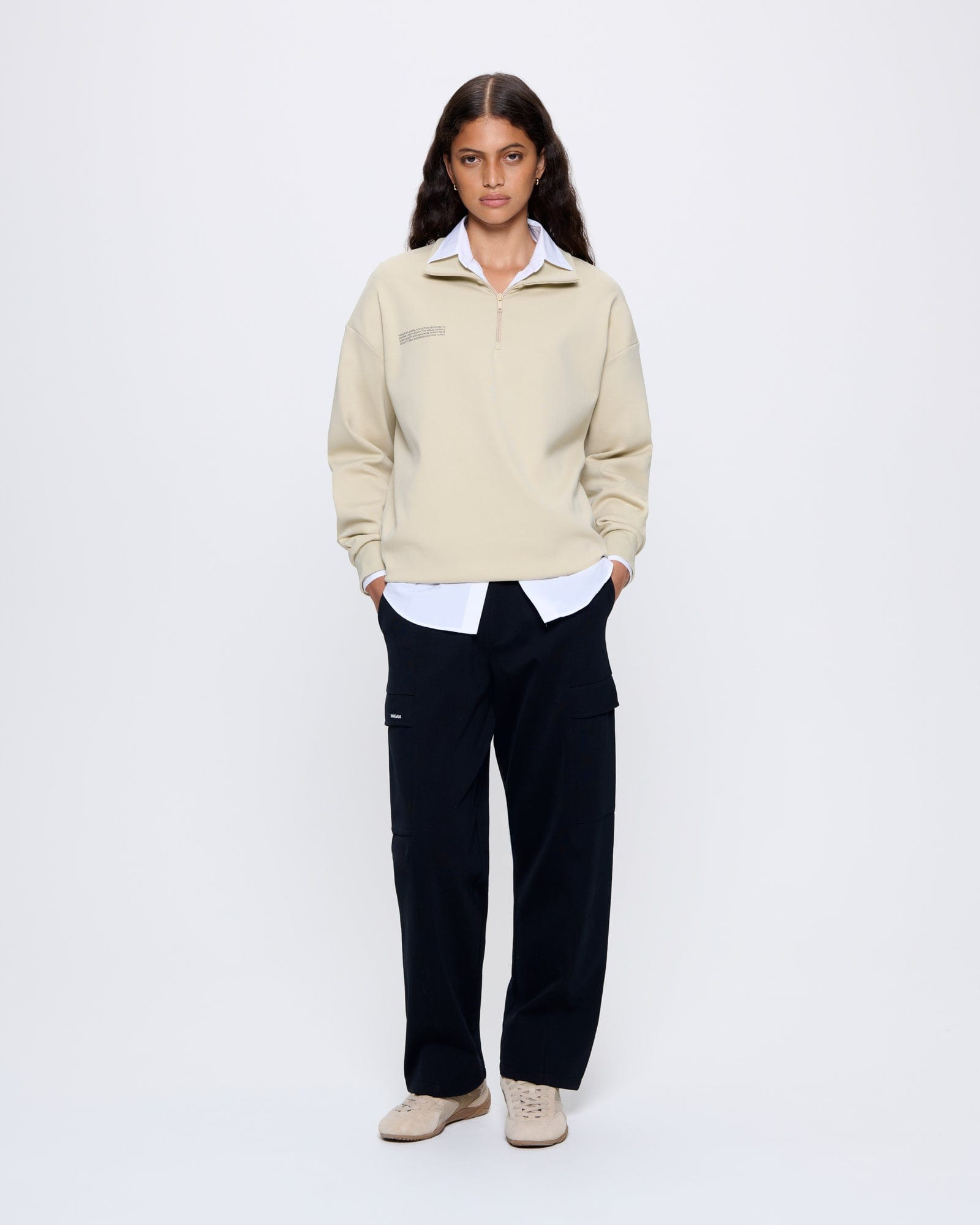 Womens DNA Double Jersey Half Zip Sweatshirt - Maitake Beige - 3