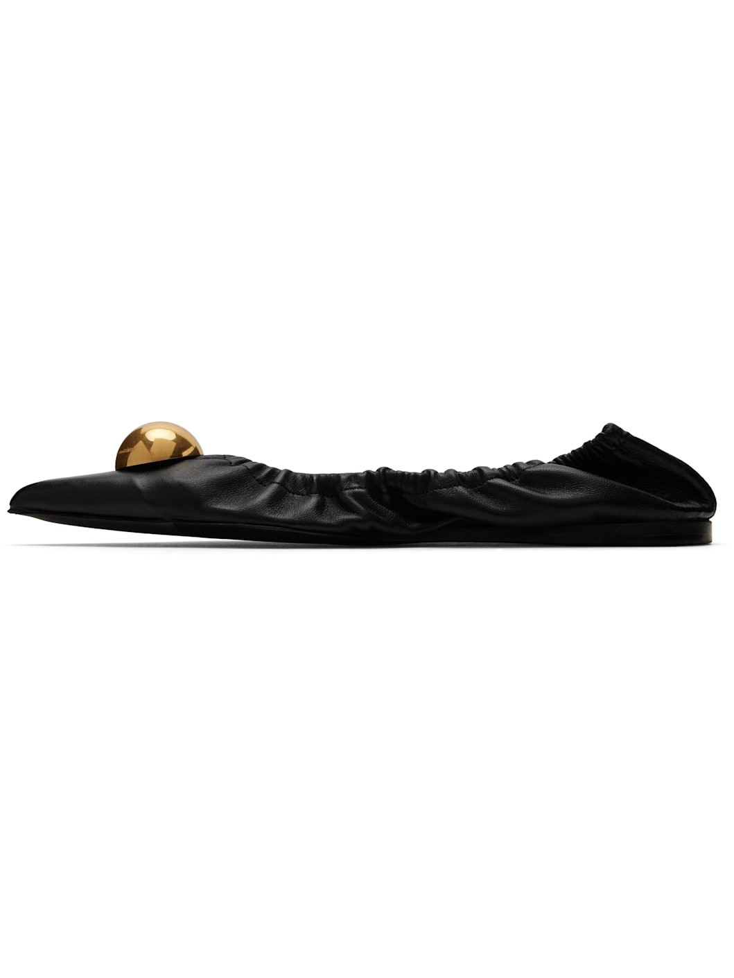 Black Embellished Pointed Toe Ballerina Flats - 3