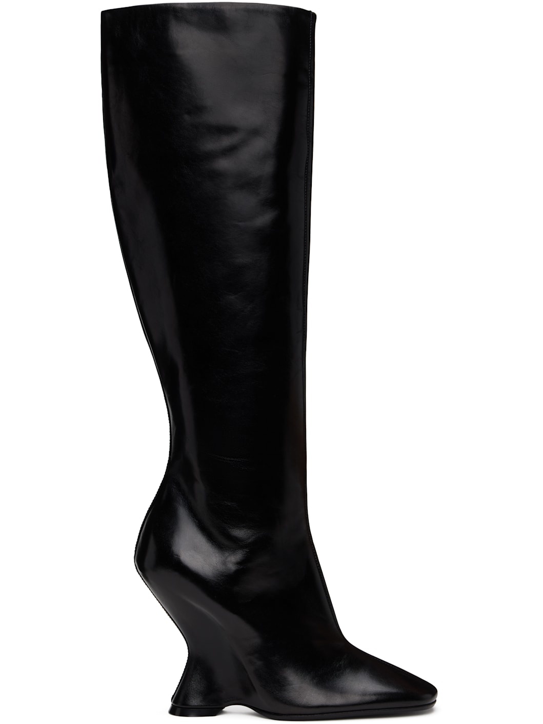 Black Leather Wedge Tall Boots - 1