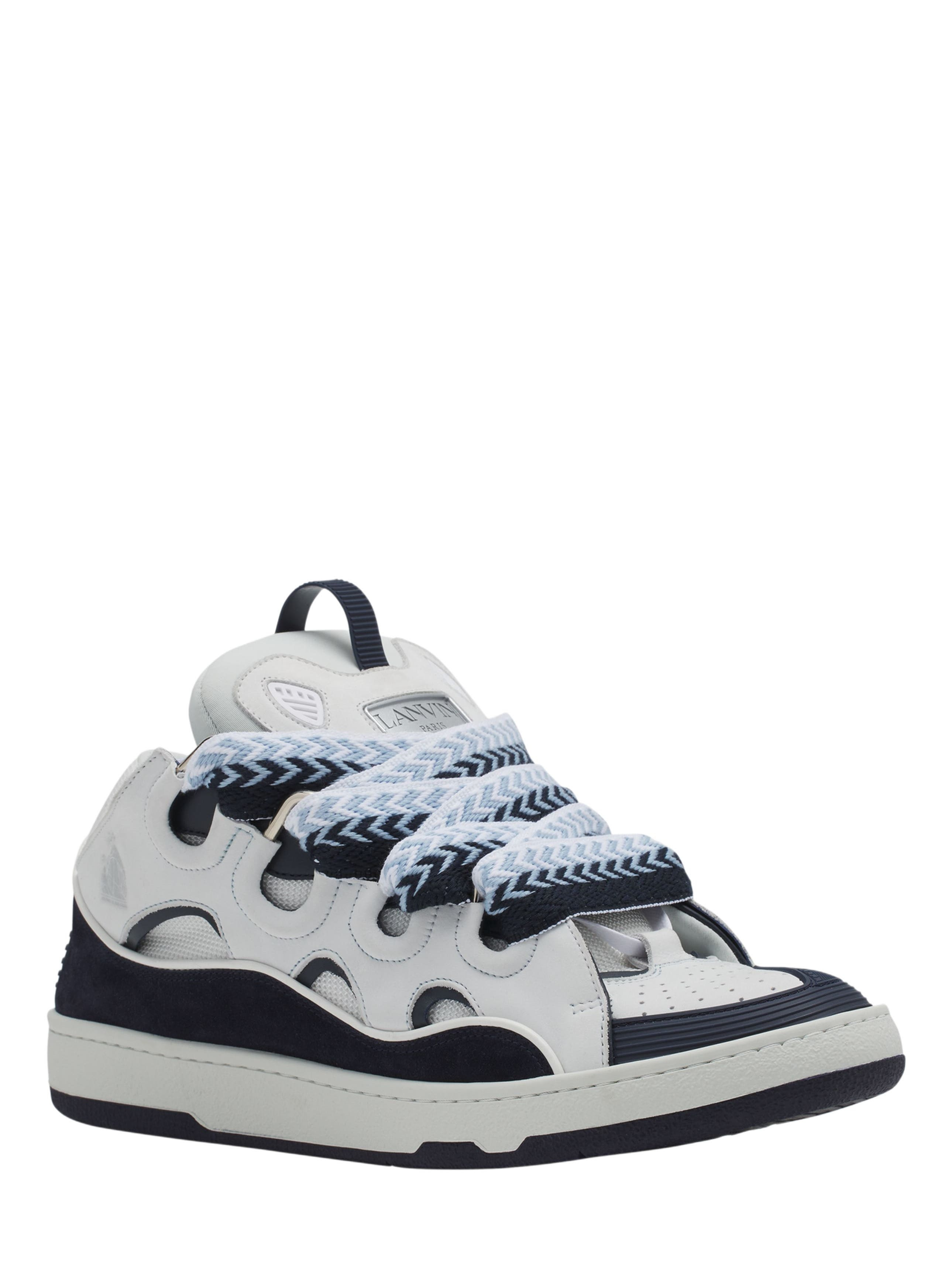 Lanvin Curb Leather Sneakers in White/navy Blue at Nordstrom - 2