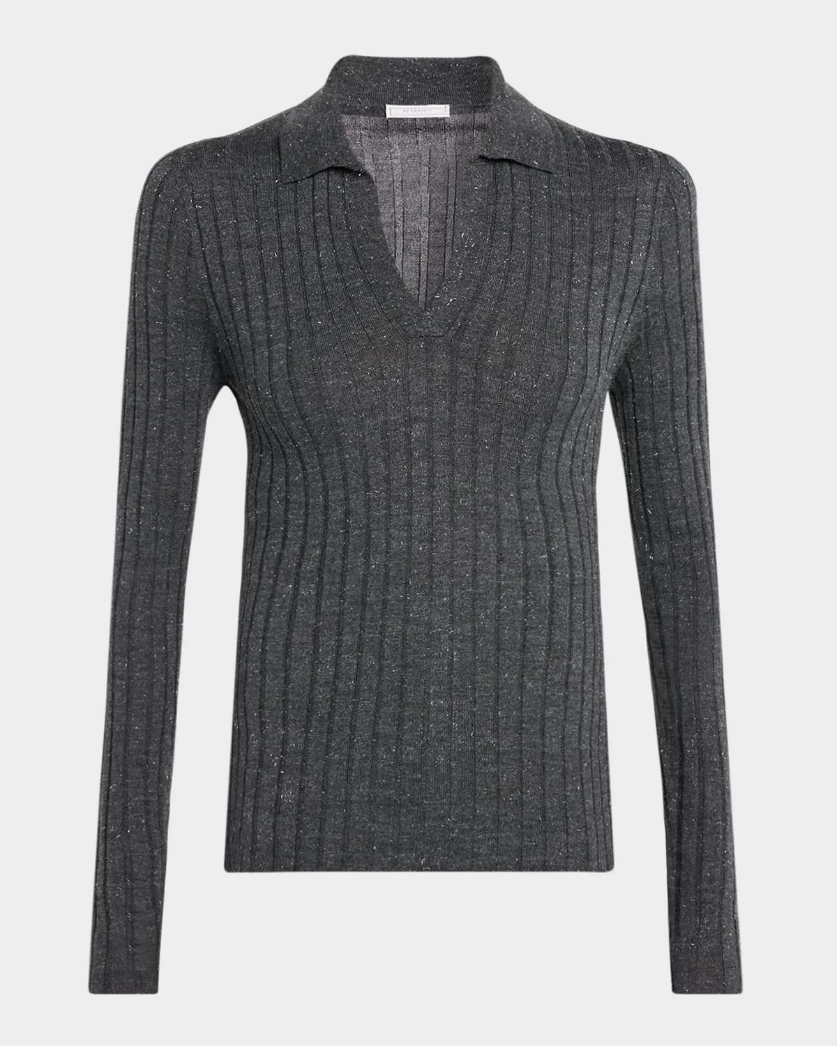 Ribbed Speckled Knit Polo Sweater - 1