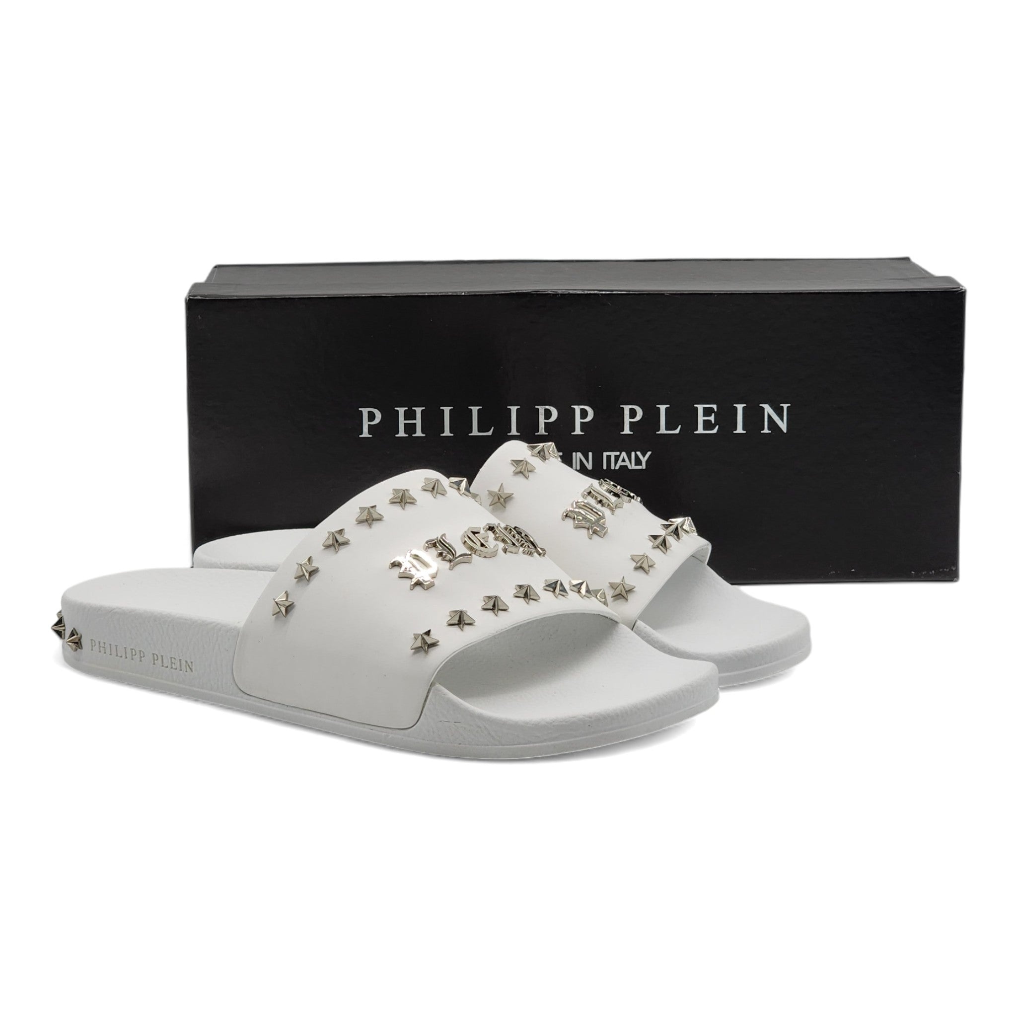 Philipp Plein Gothic Plein Studded Slides - Rubber - White - 2