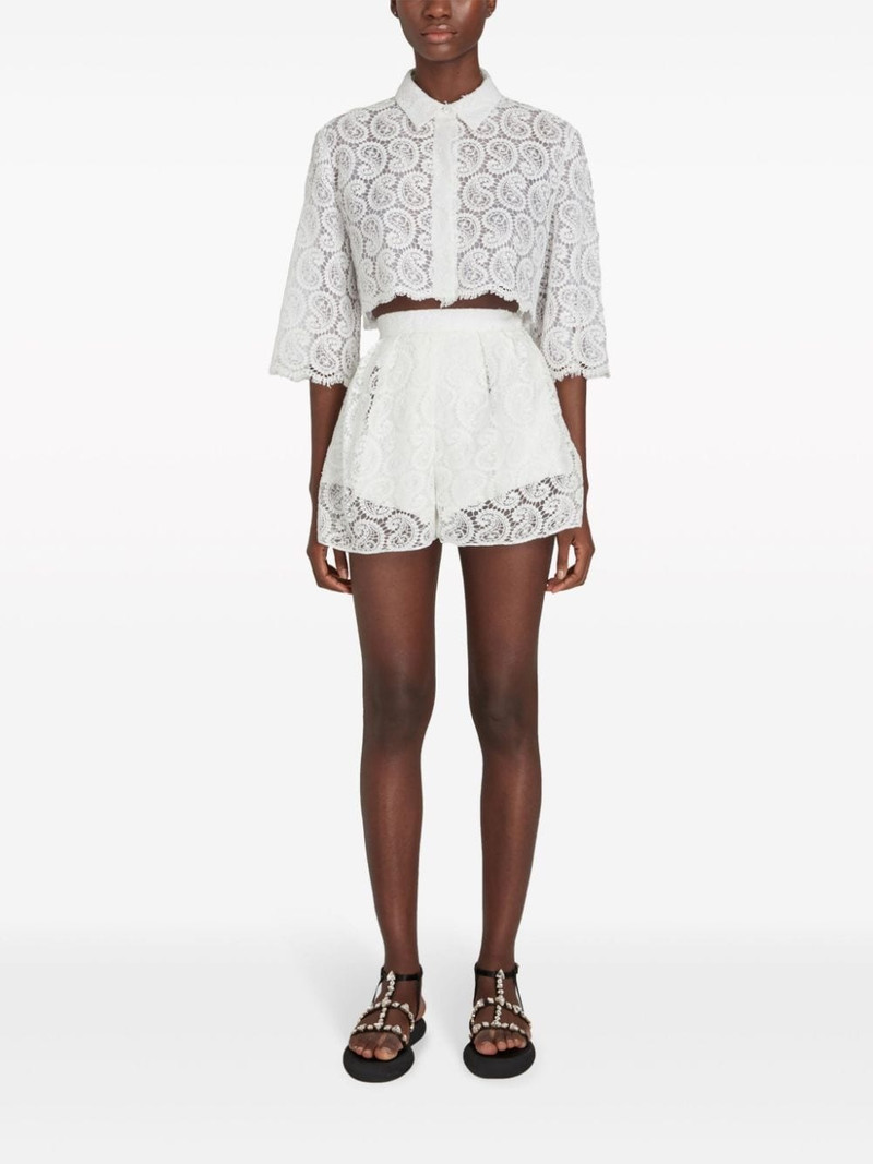 GIAMBATTISTA VALLI paisley-pattern macramÃ© cropped blouse outlook