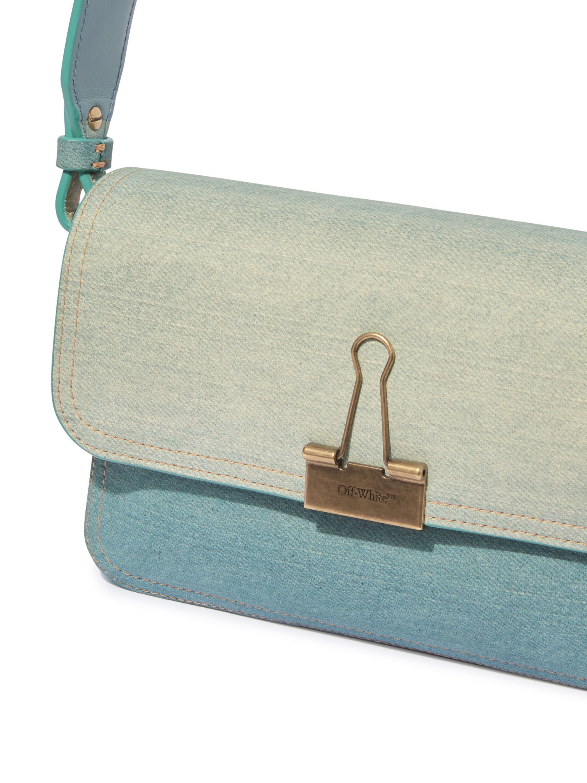Light Blue Denim Leather Binder Shoulder Bag - 7