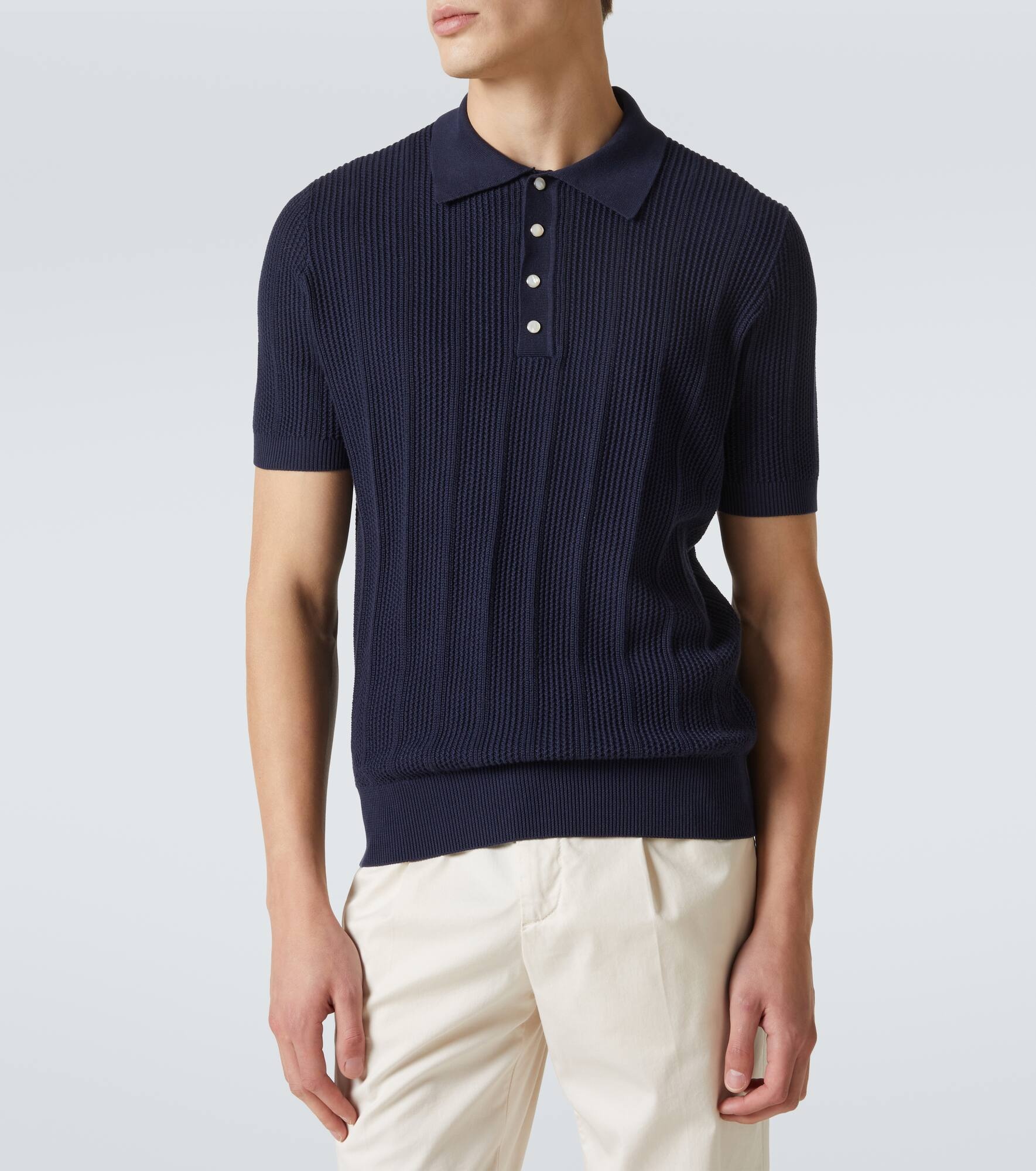 Ribbed-knit cotton polo sweater - 3