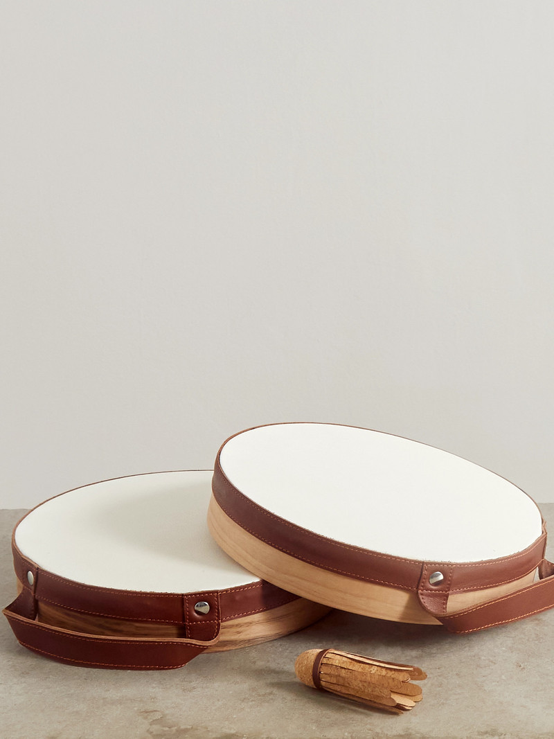 Brunello Cucinelli Walnut Wood, Leather And Cork Tamburello Set outlook