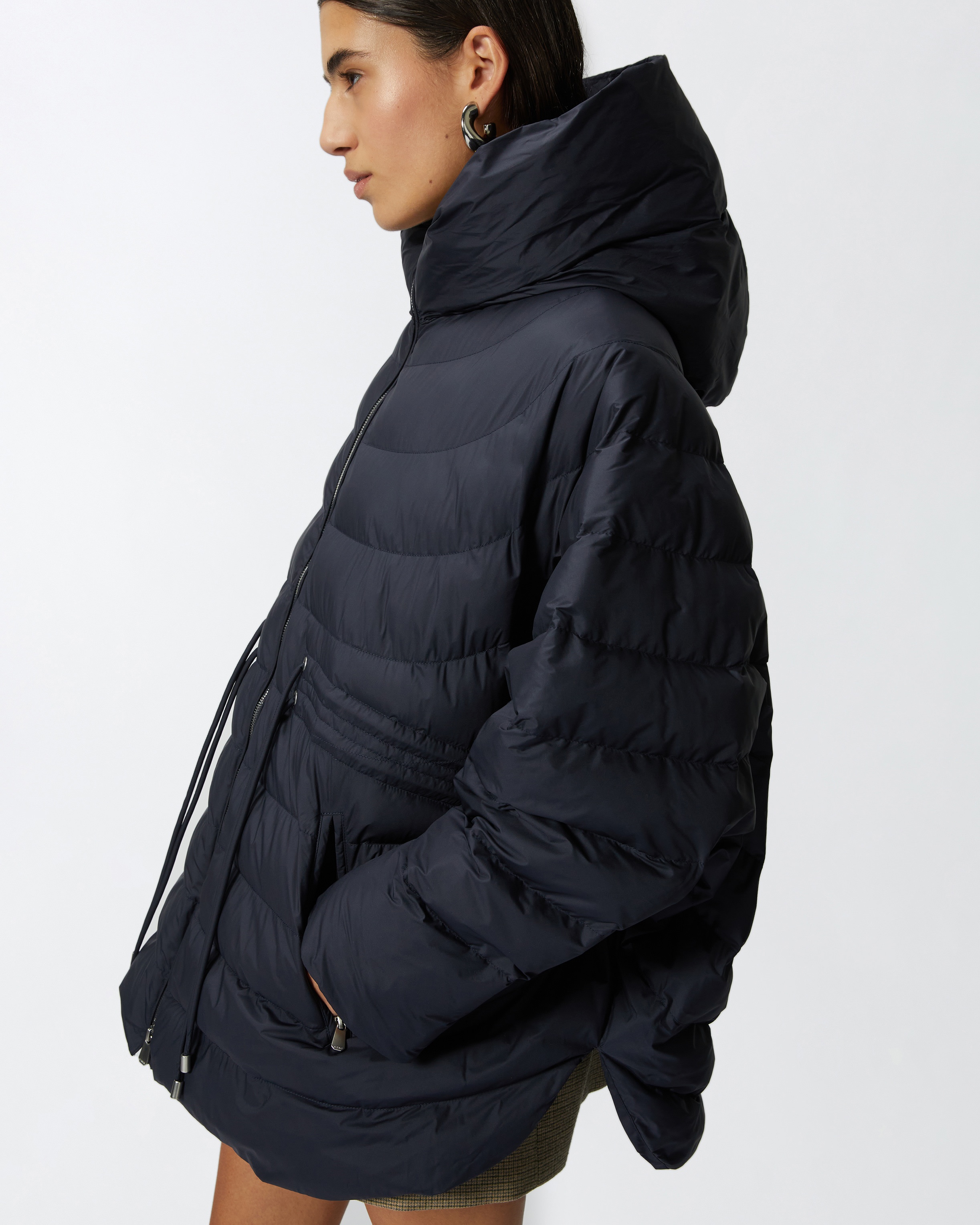 PADDED AND QUILTED FLARED PUFFER JACKET WITH DRAWSTRING - 5