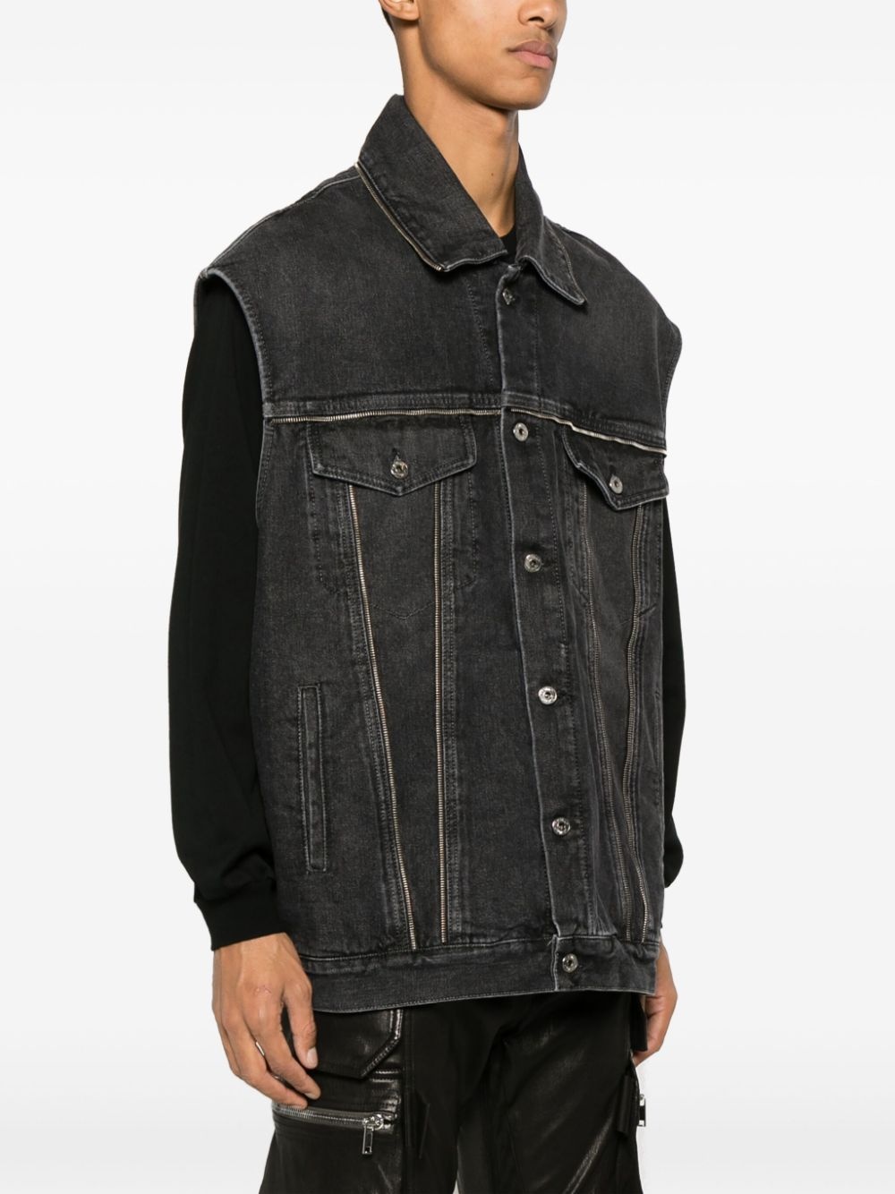 zip-embellished denim gilet - 3