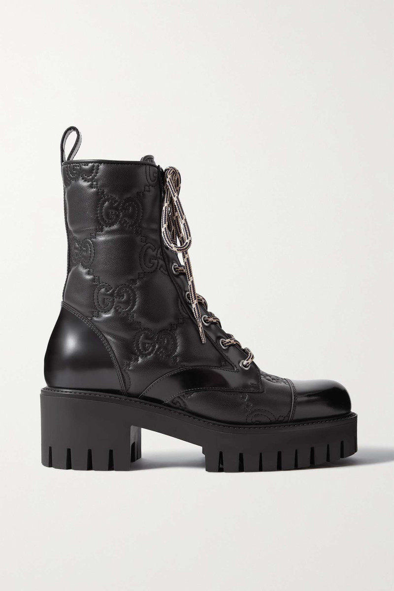 Quilted lace-up leather ankle boots - 1