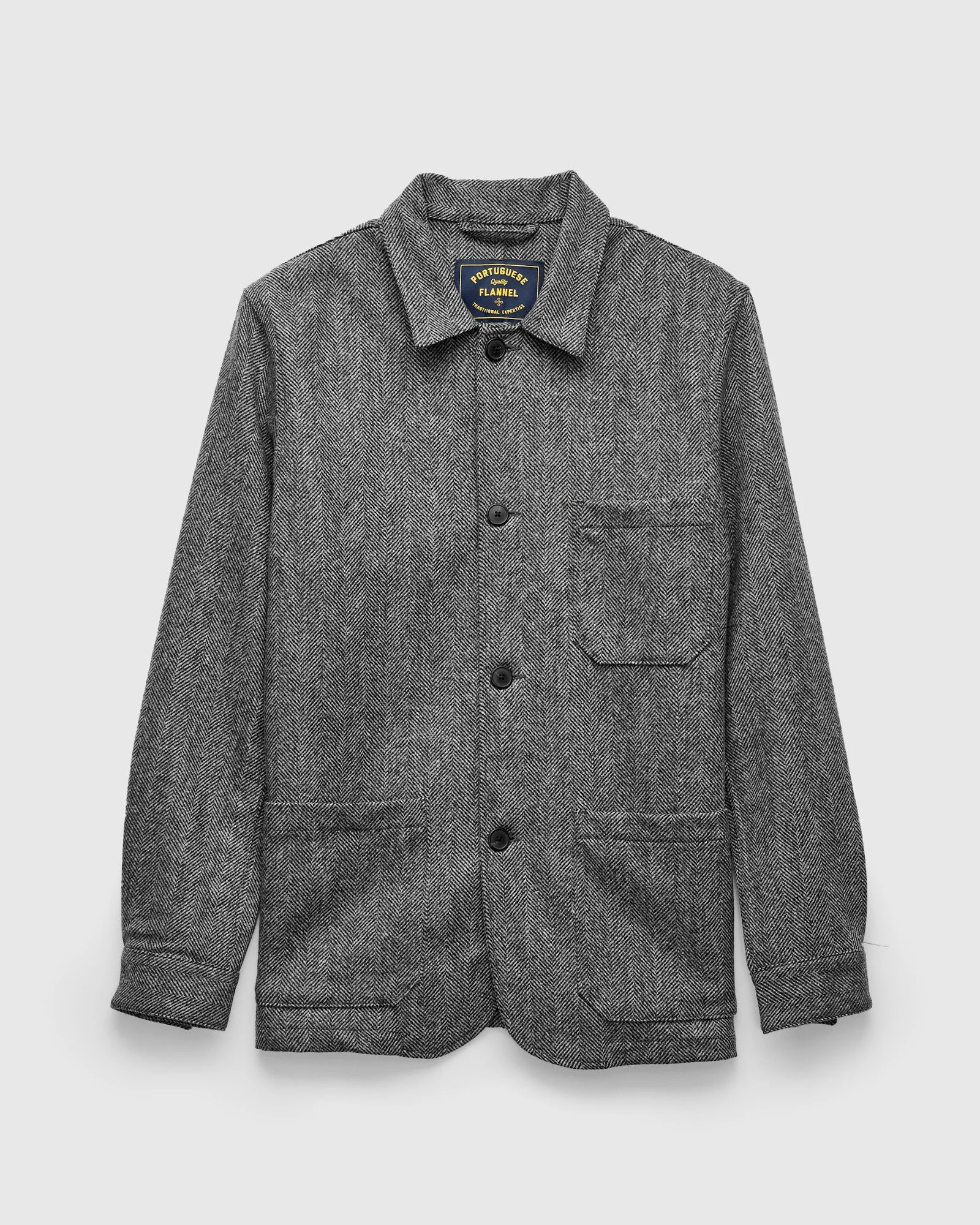 Labura Herringbone Wool Chore Coat in Grey - 1