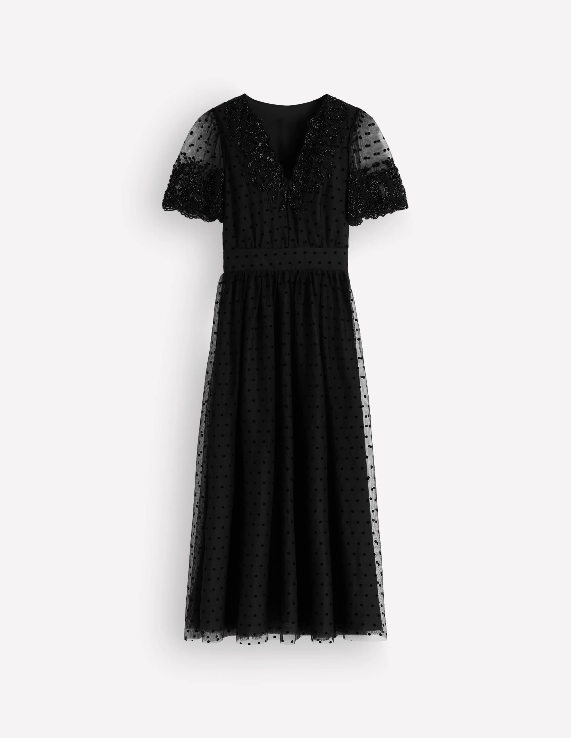Embroidered Tulle Maxi Dress-Black - 1