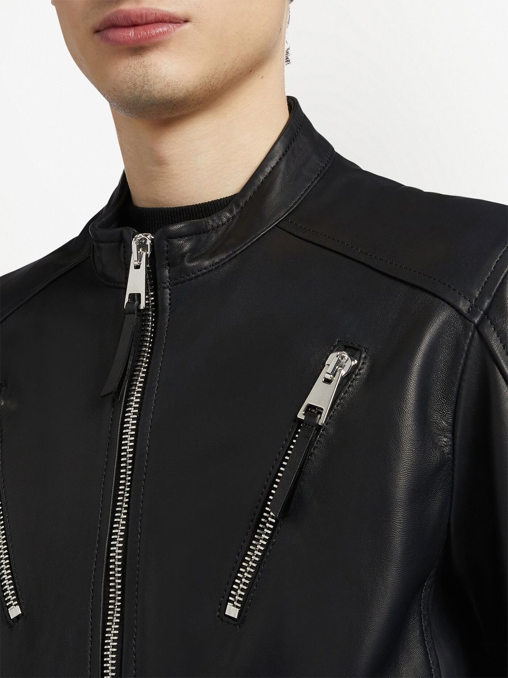 zipped leather jacket - 5