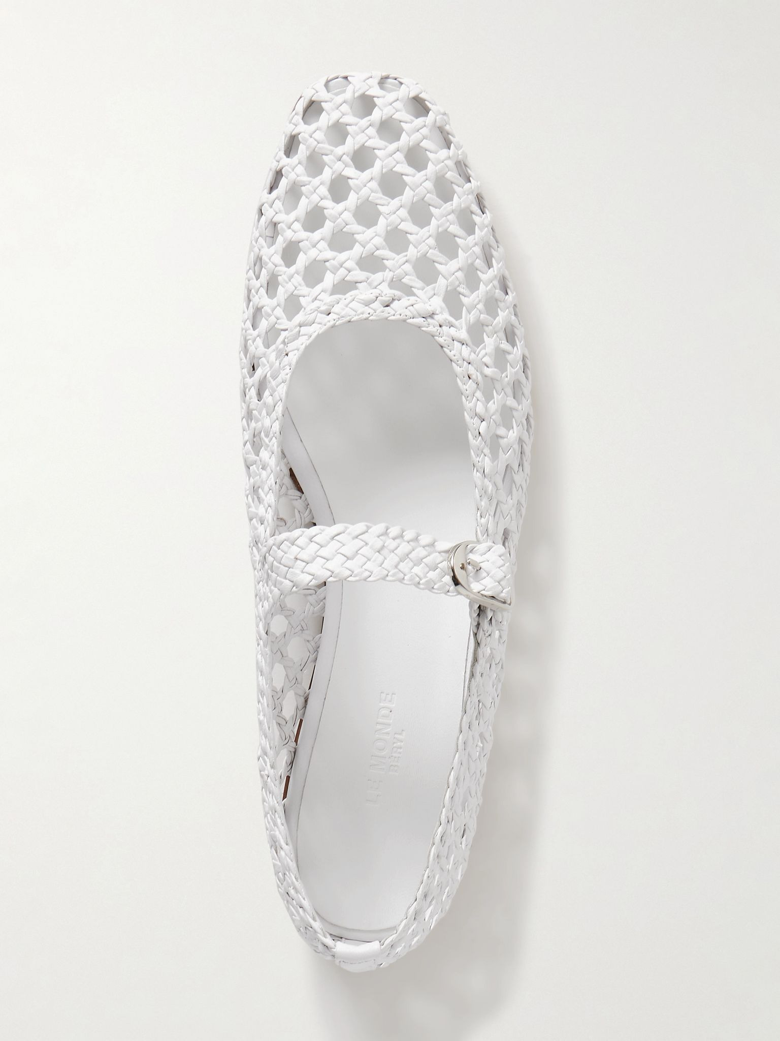 Woven leather Mary Jane ballet flats White - 5