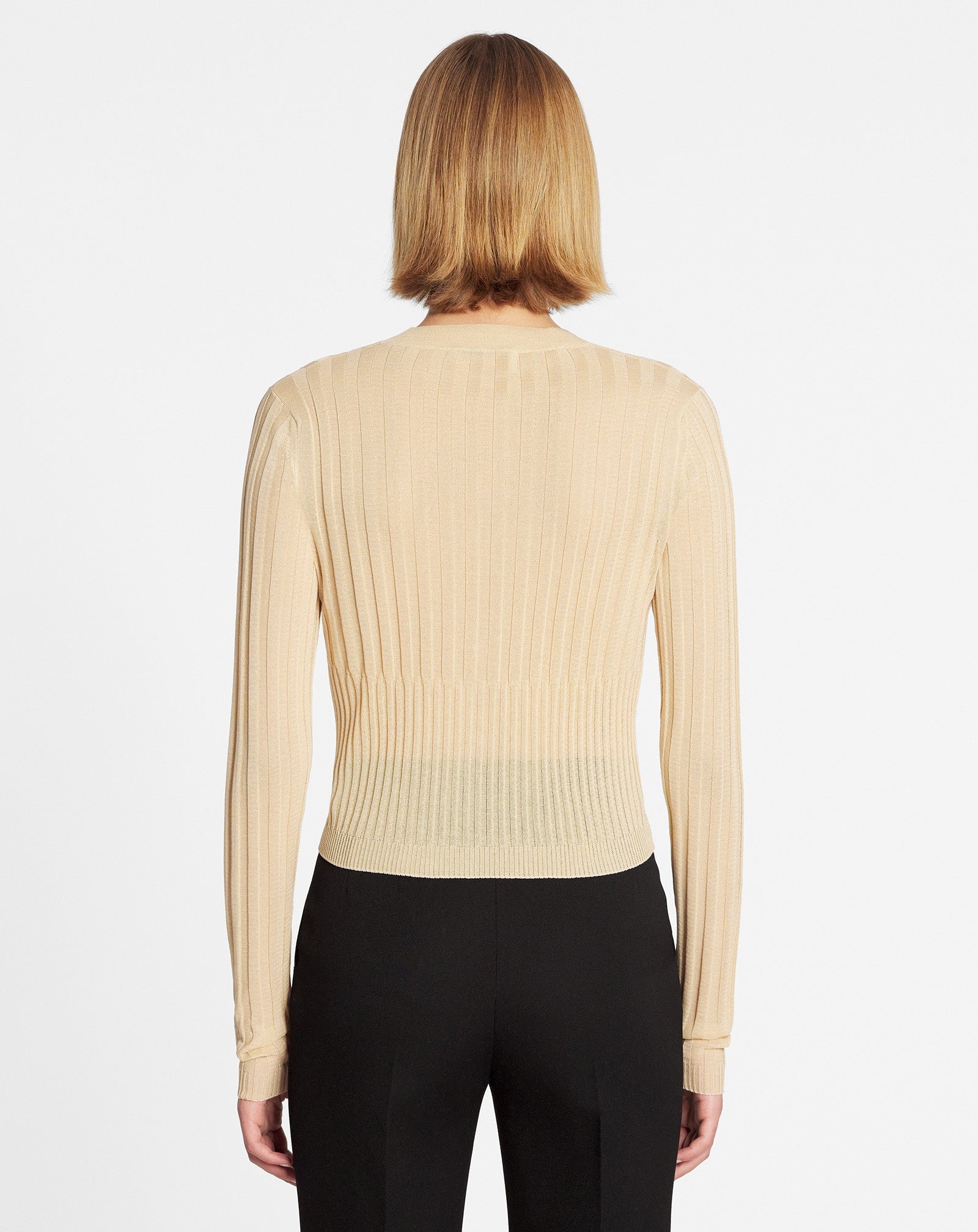 RIBBED SILK AND COTTON V-NECK CARDIGAN - 4