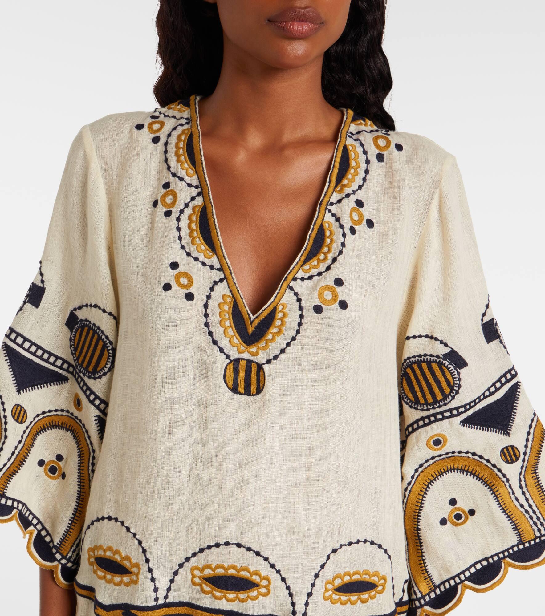 Medaillon embroidered linen minidress - 4