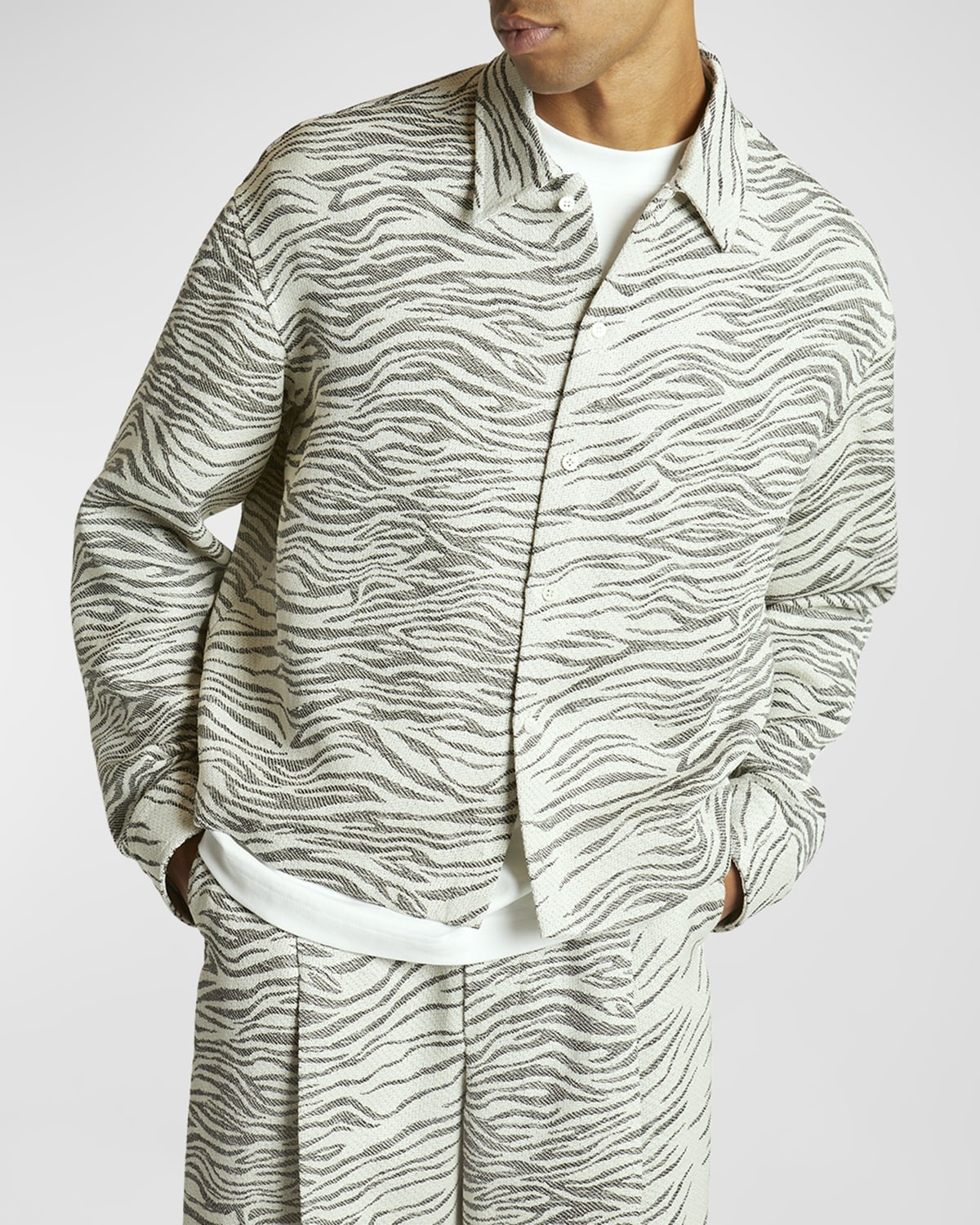 Men's Zebra Jacquard Boxy Sport Shirt - 6