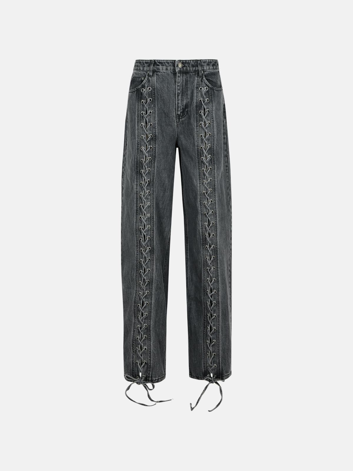 BLACK COTTON JEANS WITH LACES - 1