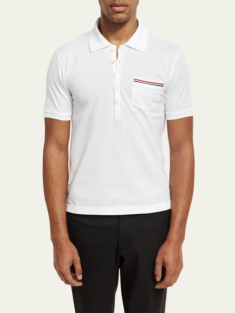 Thom Browne Heather Polo Shirt with Striped Pocket outlook