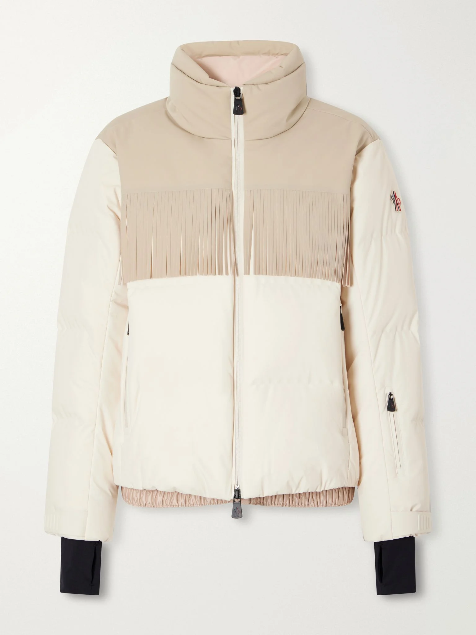 Bessin fringe-trimmed paneled quilted tech-poplin down ski jacket Cream - 1