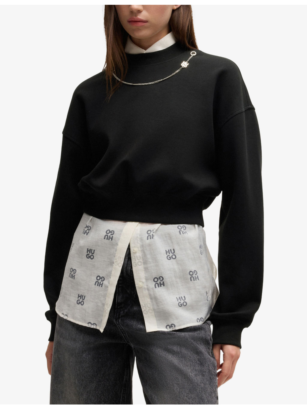 Chain-embellished cropped stretch cotton-blend sweatshirt - 3