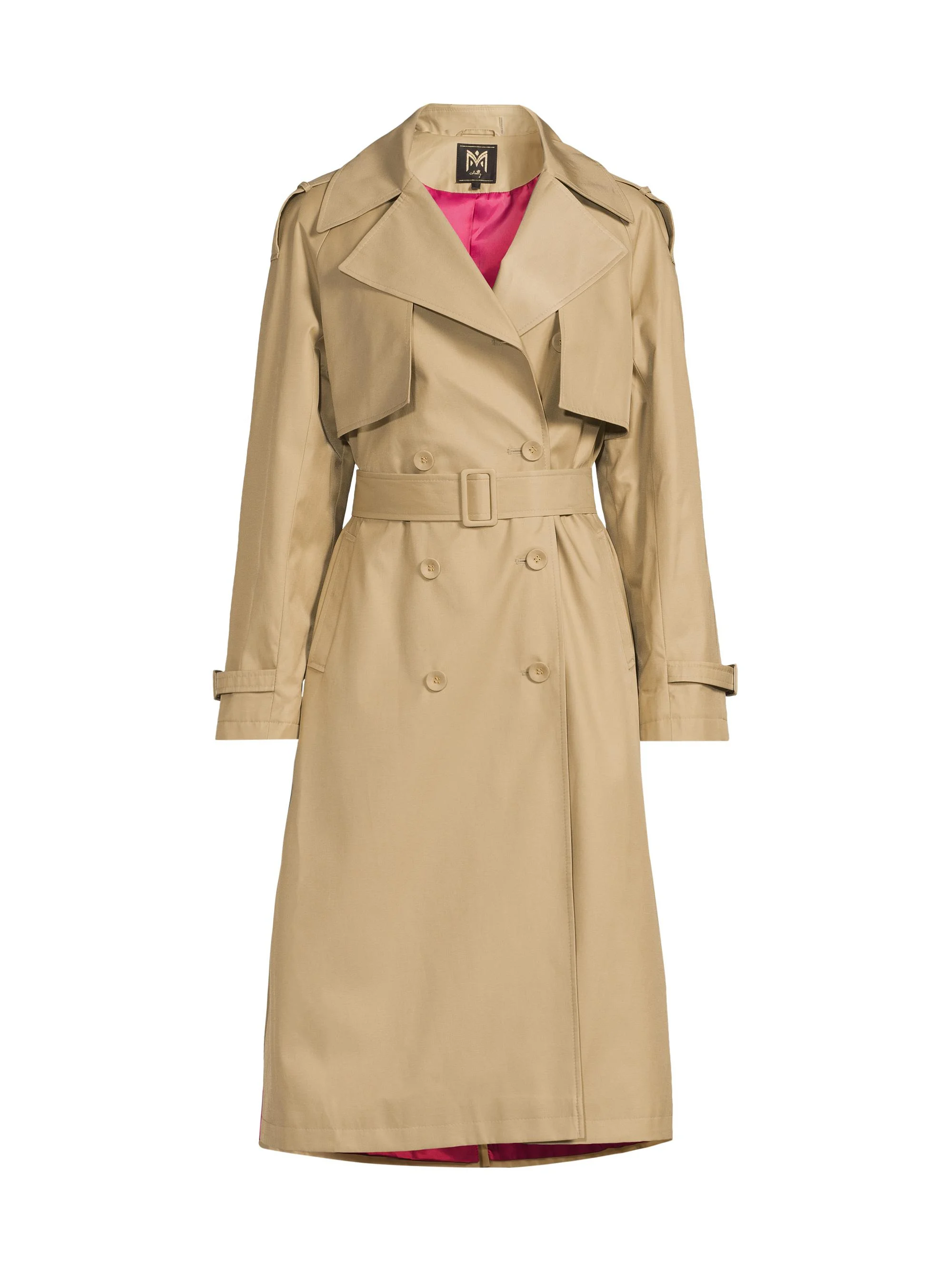 Women's Double-Breasted Belted Trench Coat - Khaki - 1