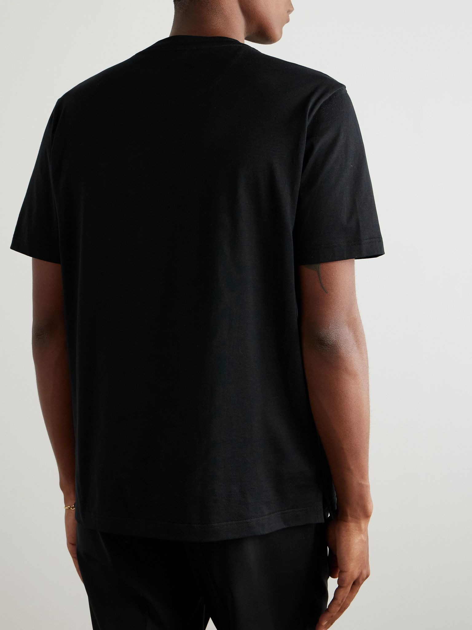 Leather-Trimmed Cotton-Jersey T-Shirt Black - 3