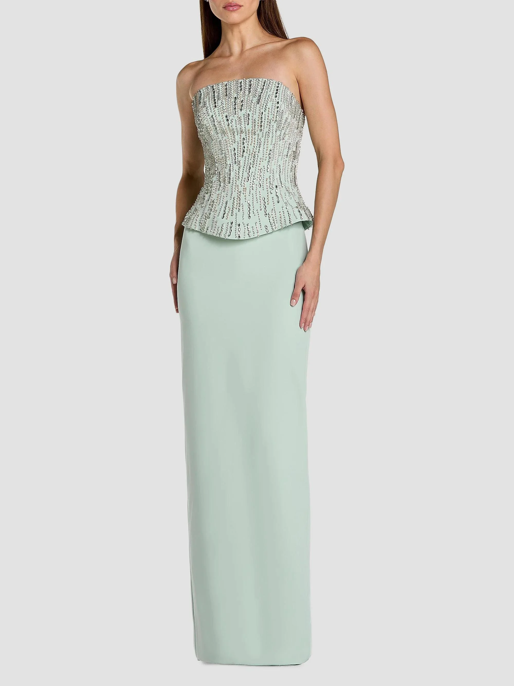 Women's Embellished Corset Strapless Column Gown - Mint - 1
