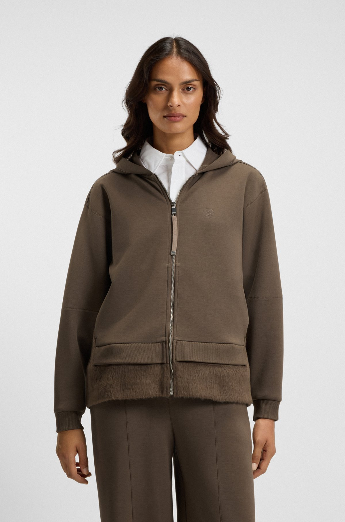 ZIP-UP HOODIE IN MIXED MATERIALS - 2