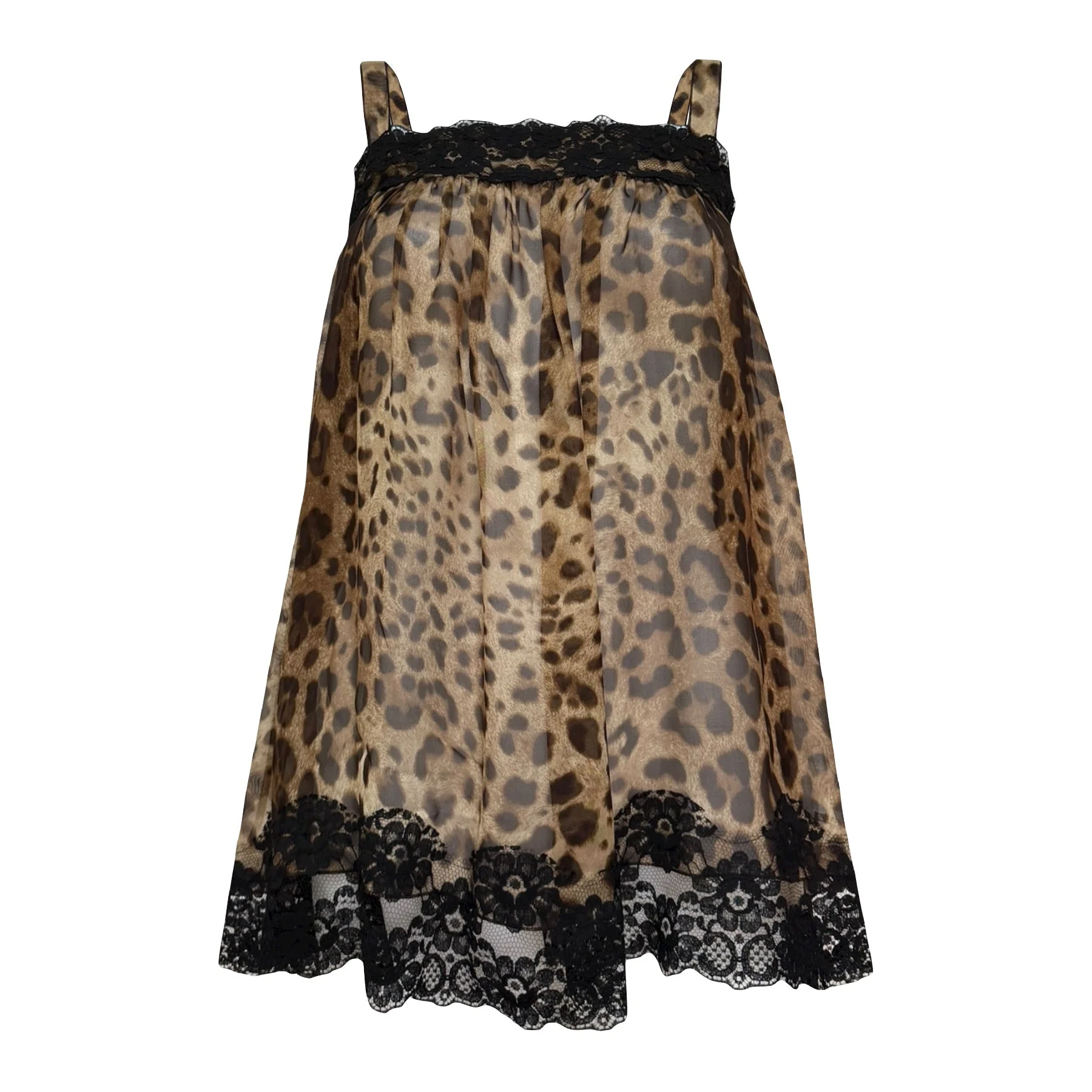 DOLCE&GABBANA Leopard Print Silk Camisole with Lace Trim - 1