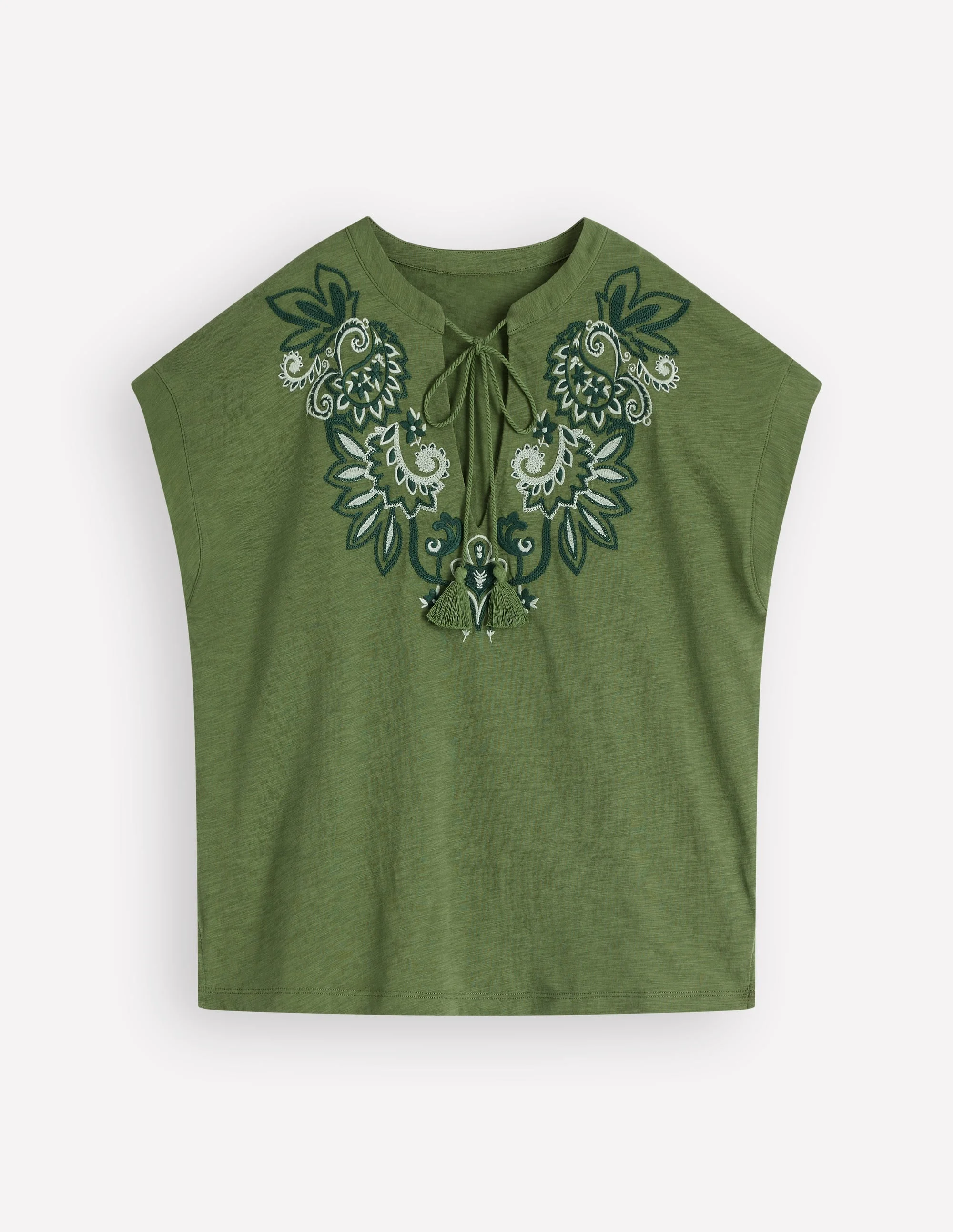 Nina Embroidered Notch T-shirt-Safari Green - 1