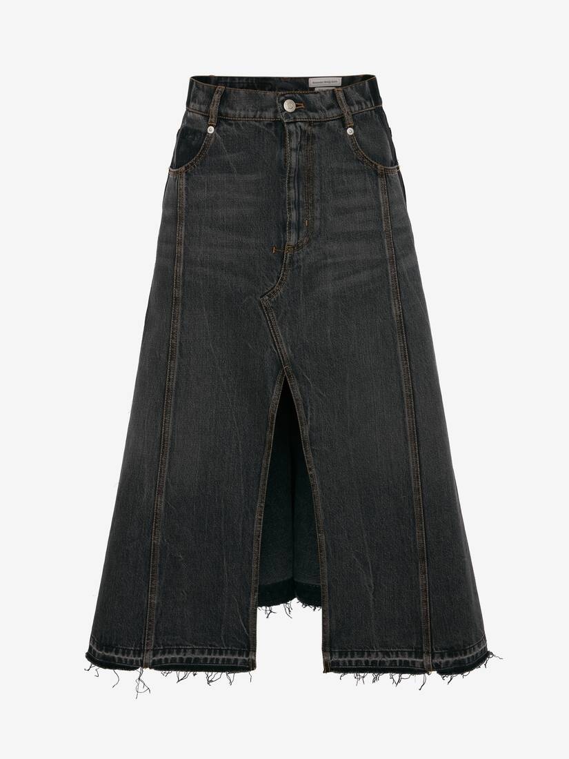 Denim A-line Skirt in Stone Washed Black - 1