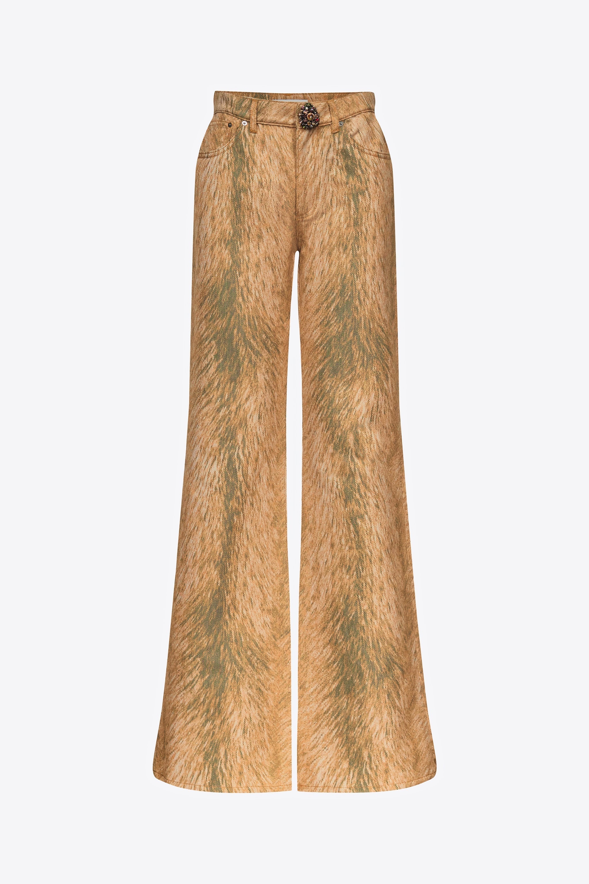 CRYSTAL BUTTON FUR PRINTED JEANS - 1