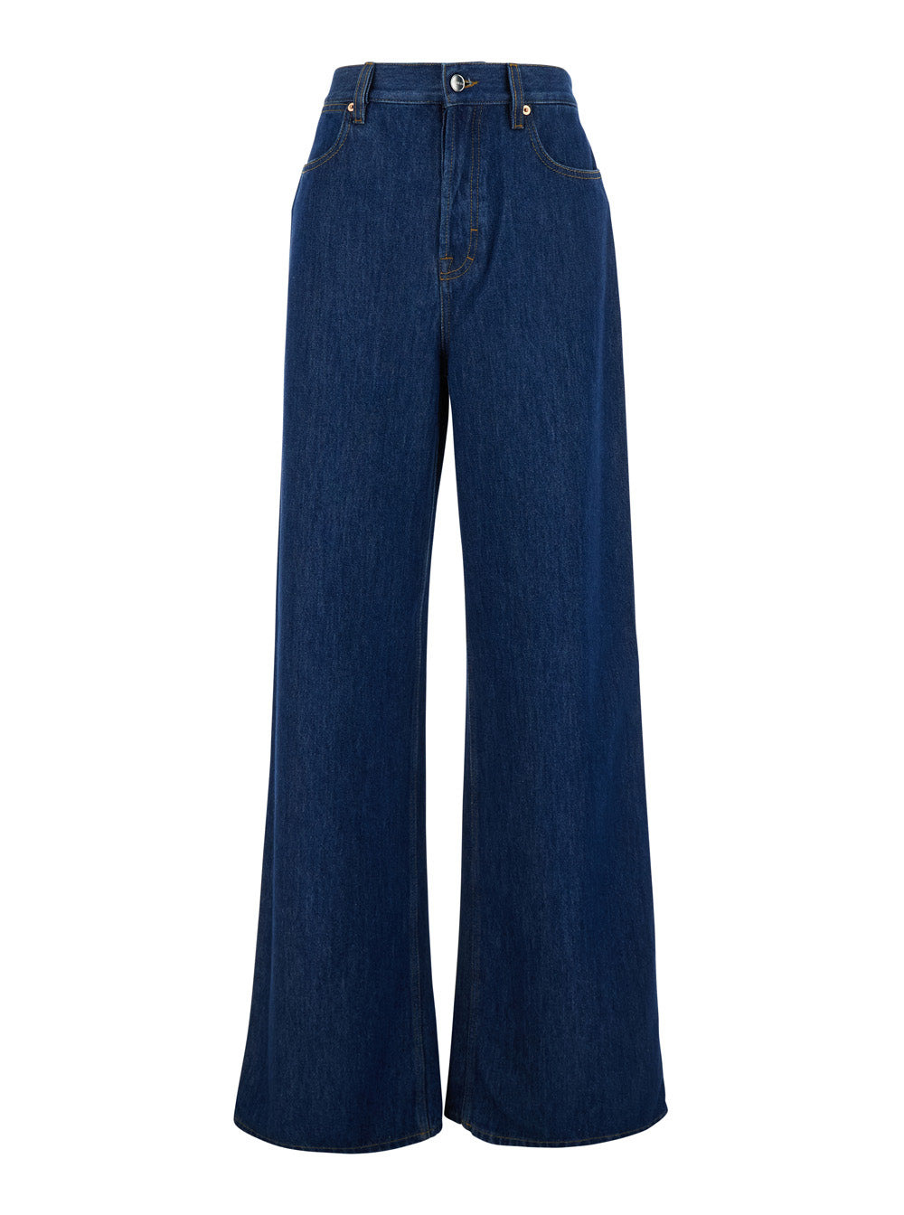 Gucci Women Blue Jeans With Logo Patch On The Rear And Wide Leg In Denim Woman - 1