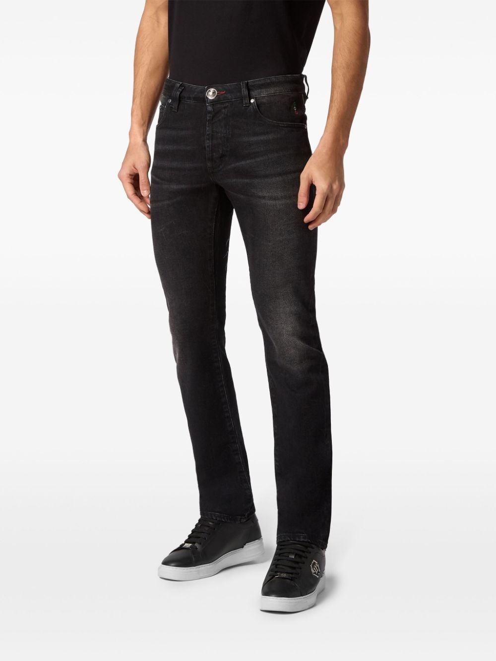 patch-detail straight cut jeans - 2