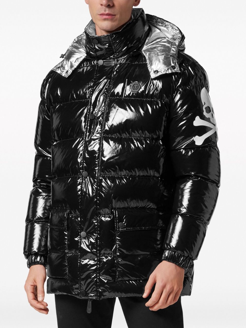 skull-print detachable-hood padded coat - 3